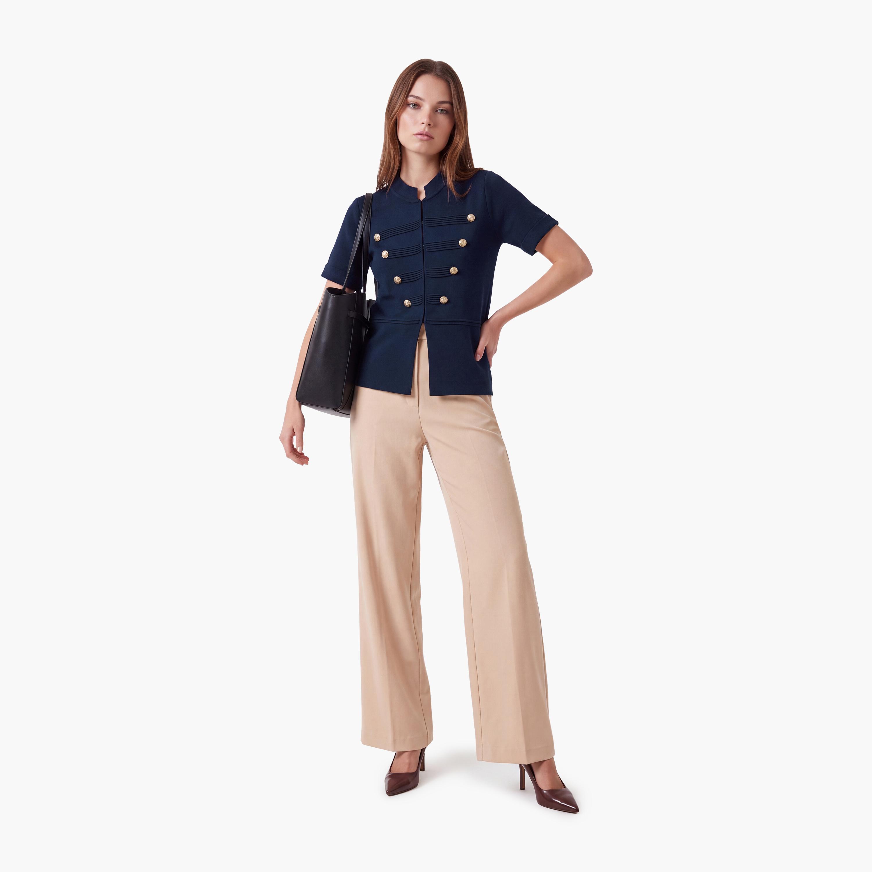 KOTON Navy Button Detailed Collared Women's Knit Top-women-clothing-shirtsandblouses-blouses-image-2