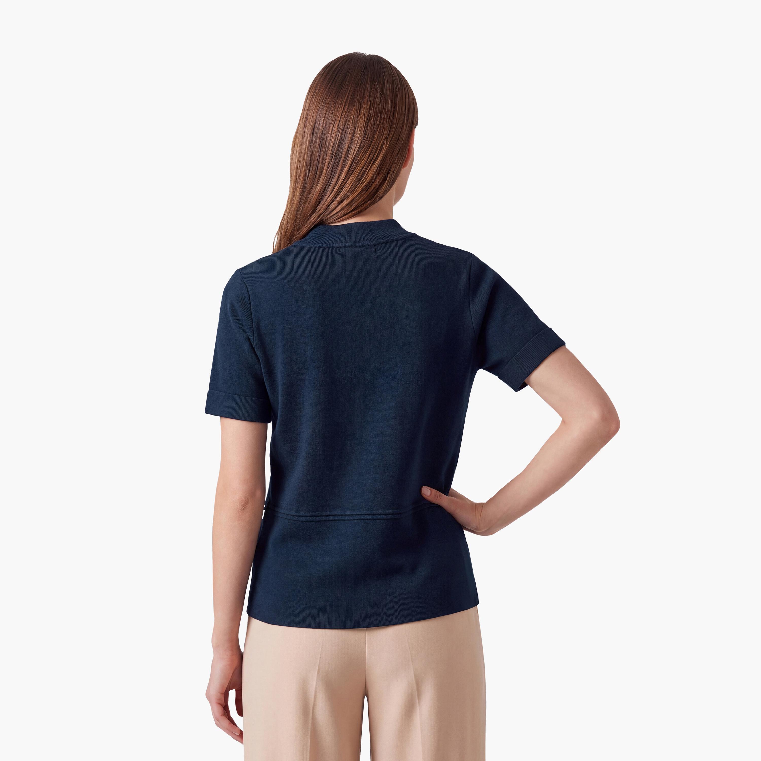 KOTON Navy Button Detailed Collared Women's Knit Top-women-clothing-shirtsandblouses-blouses-image-3