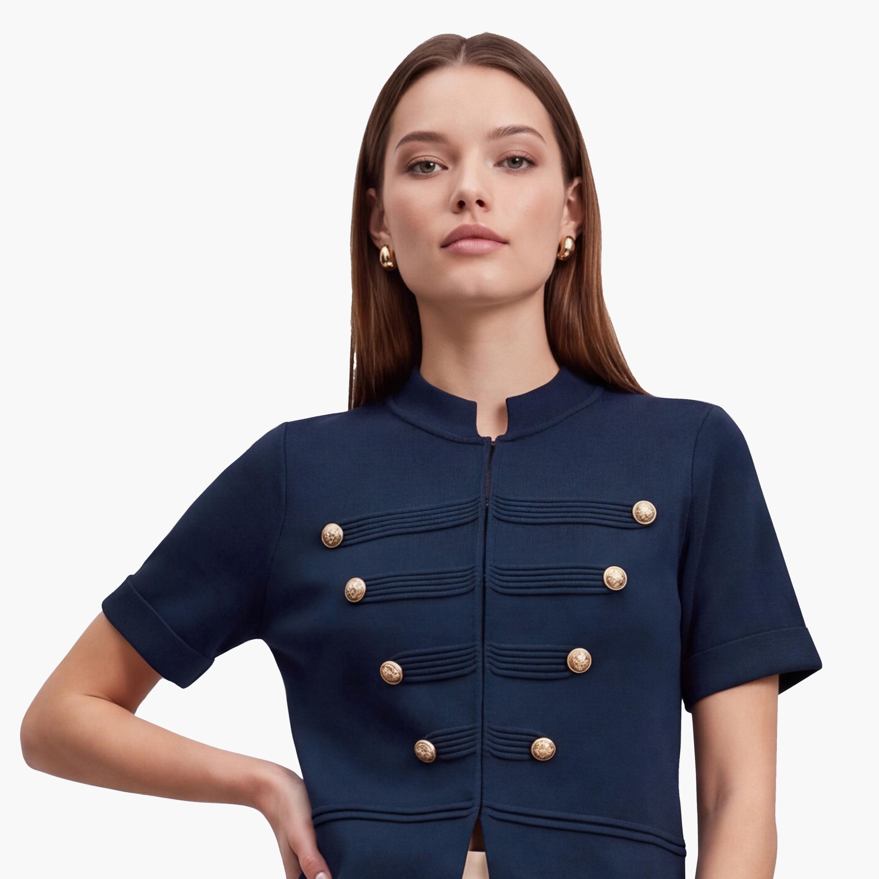 KOTON Navy Button Detailed Collared Women's Knit Top-women-clothing-shirtsandblouses-blouses-image-4