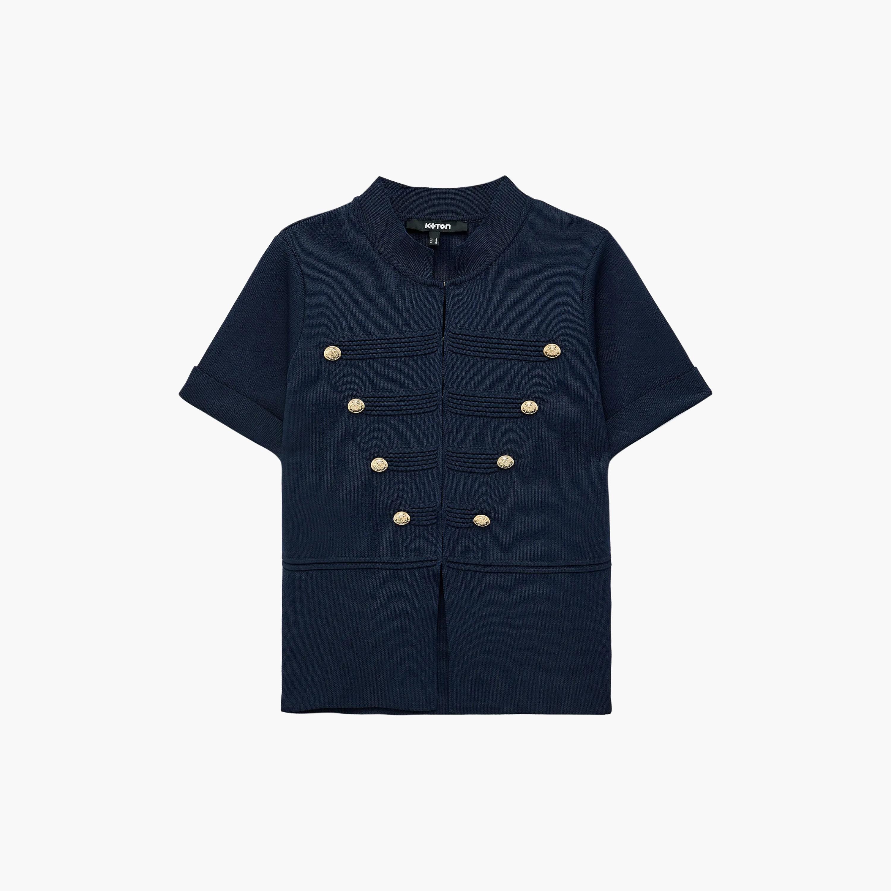 KOTON Navy Button Detailed Collared Women's Knit Top-women-clothing-shirtsandblouses-blouses-image-5