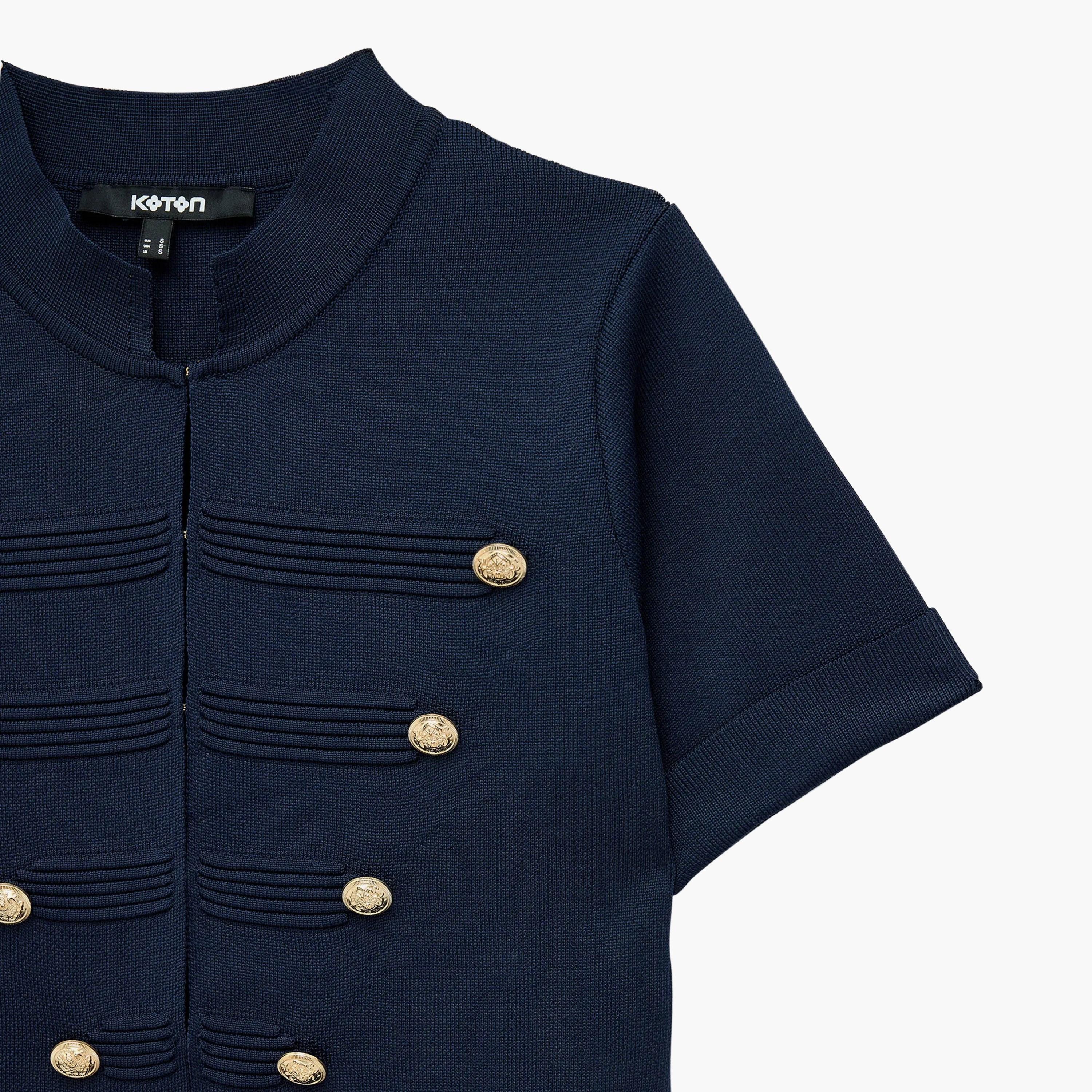KOTON Navy Button Detailed Collared Women's Knit Top-women-clothing-shirtsandblouses-blouses-image-7