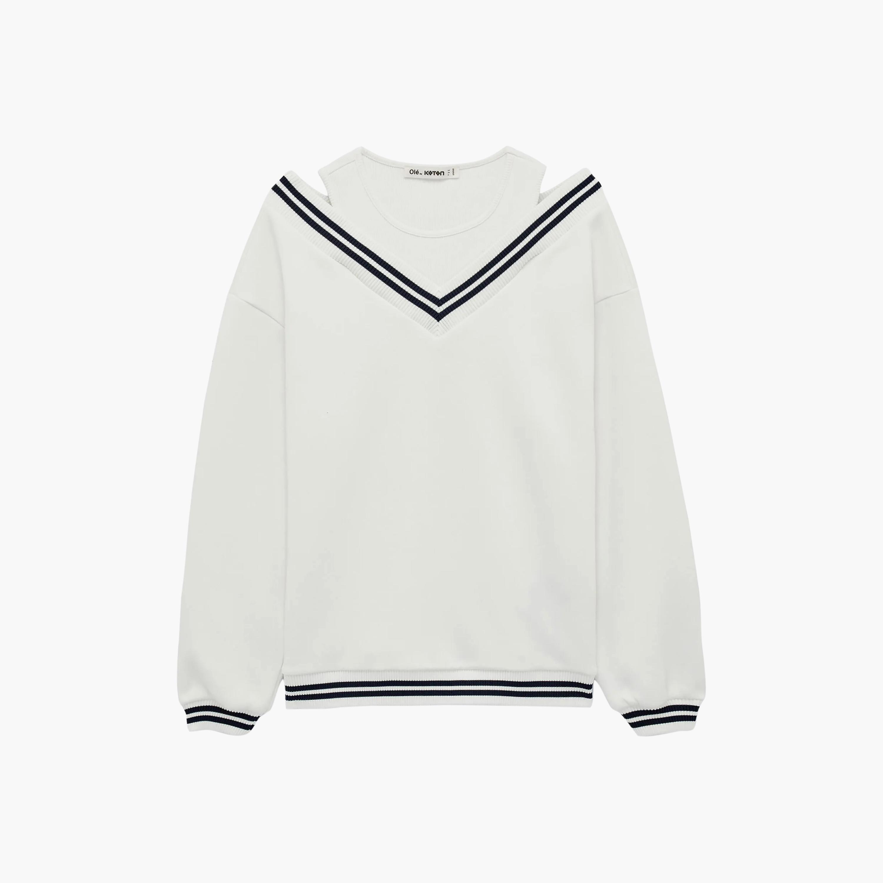 سويت شيرت حريمي بيج مخطط بأكمام مسدلة من كوتون-women-clothing-hoodiesandsweatshirts-sweatshirts-image-5