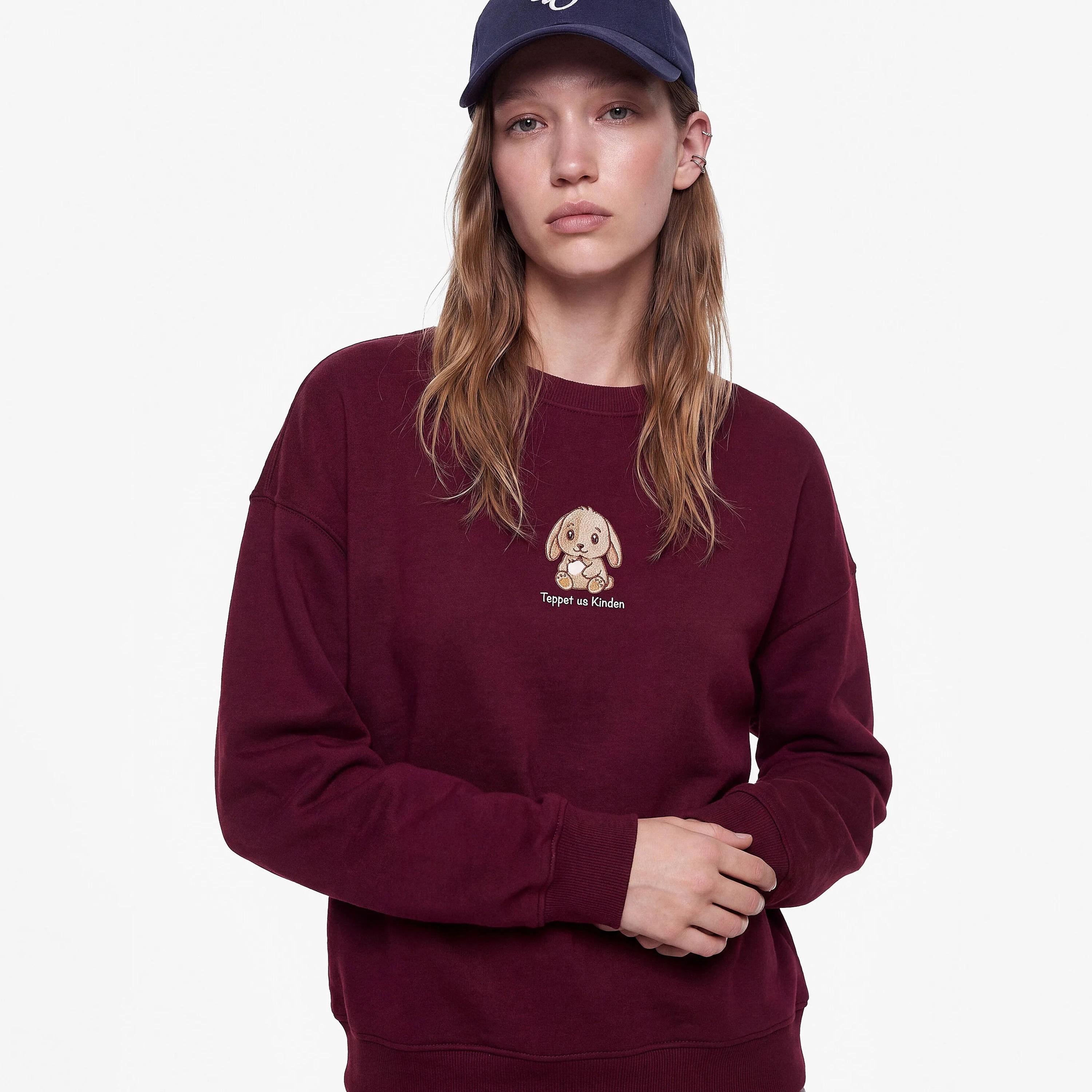 KOTON Burgundy Embroidered Dropped Sleeves Women's Sweatshirt-women-clothing-hoodiesandsweatshirts-sweatshirts-image-5