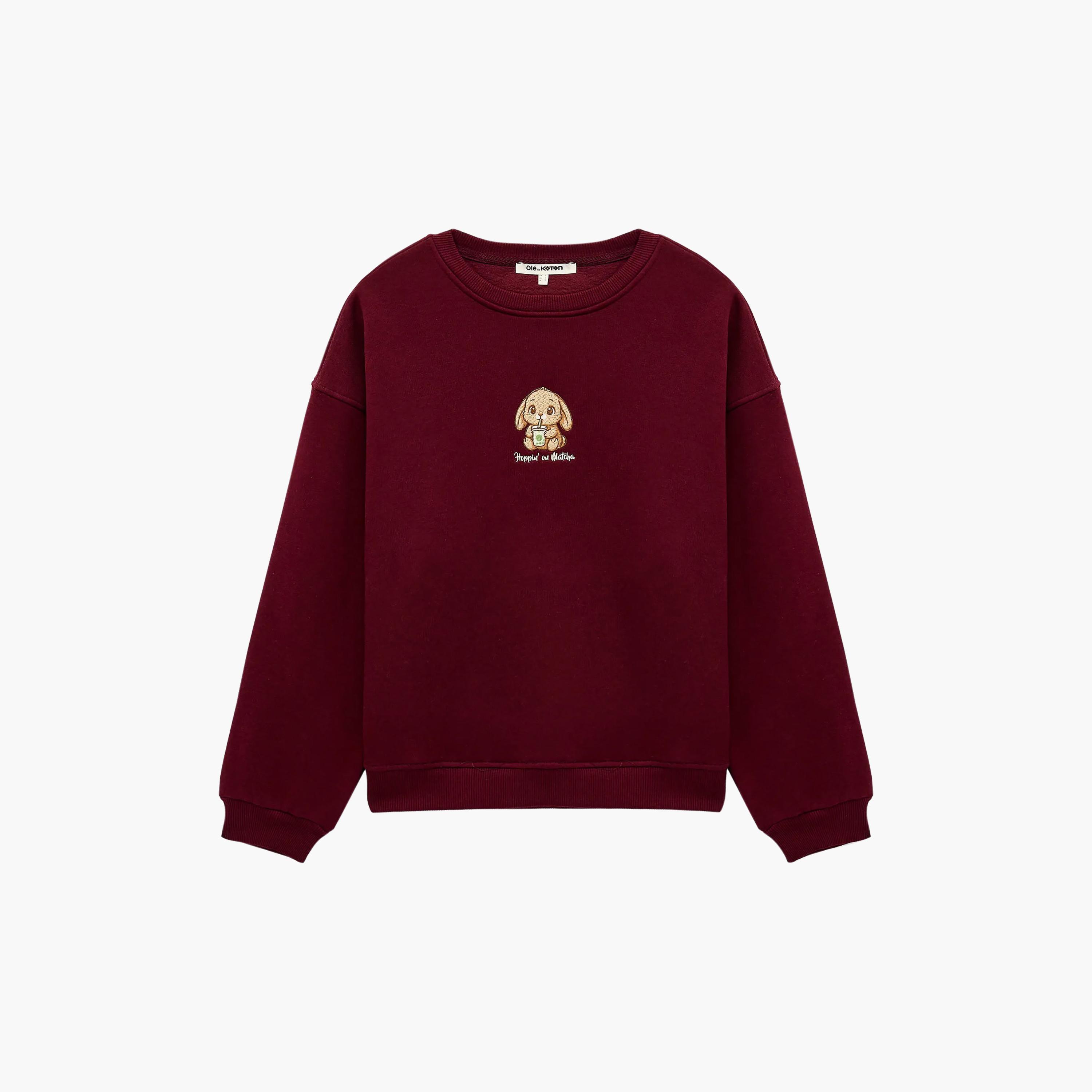 KOTON Burgundy Embroidered Dropped Sleeves Women's Sweatshirt-women-clothing-hoodiesandsweatshirts-sweatshirts-image-6