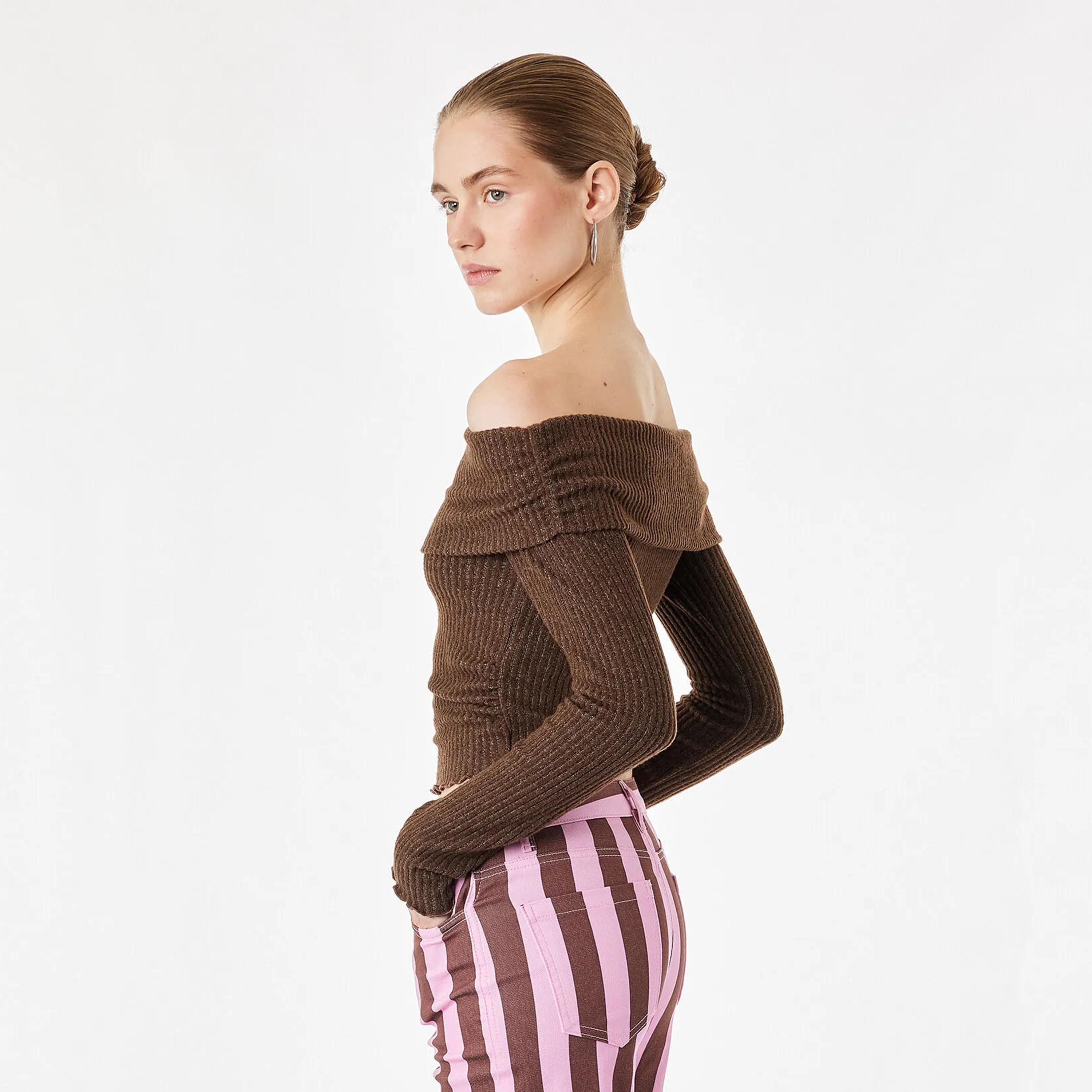 توب حريمي بأكتاف مكشوفة قماش قطن مضلع من كوتون-women-clothing-shirtsandblouses-blouses-image-4