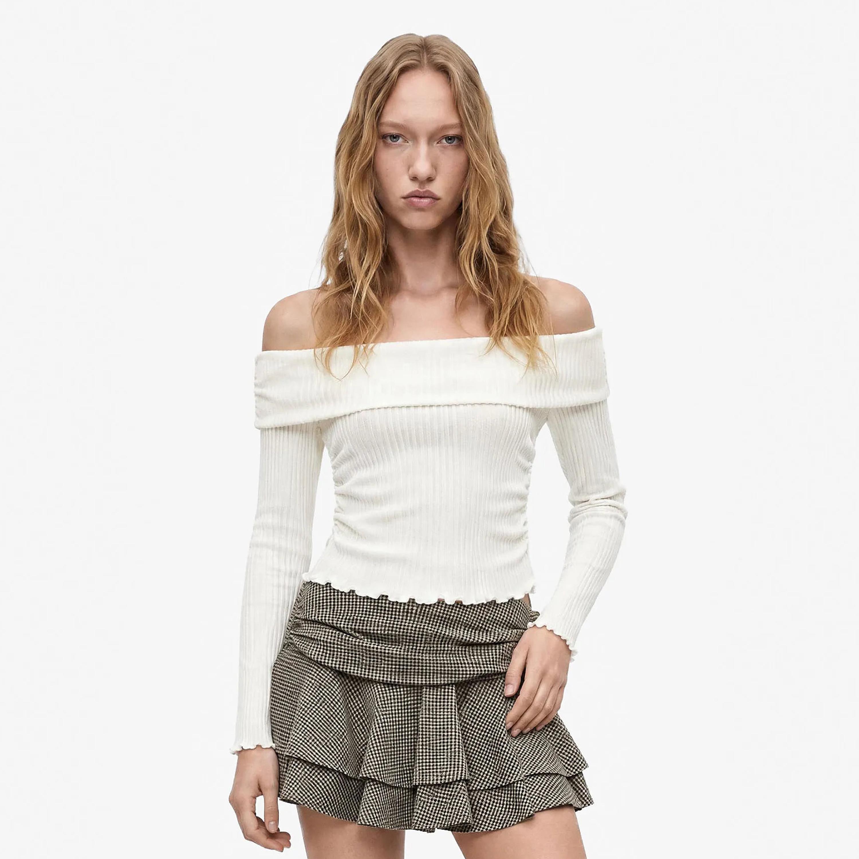 توب حريمي بأكتاف مكشوفة قماش قطن مضلع من كوتون-women-clothing-shirtsandblouses-blouses-image-6