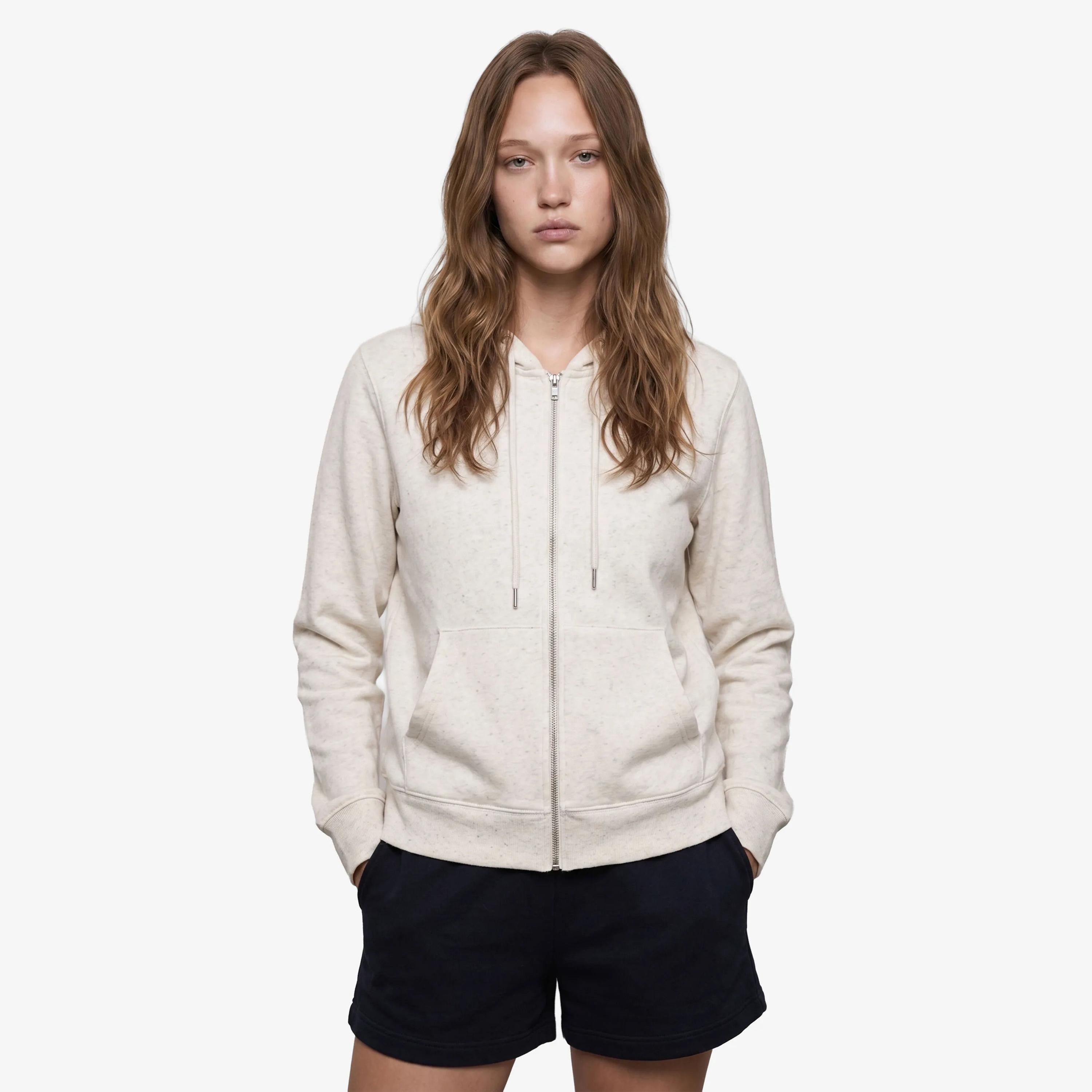 هودي حريمي بسحاب كامل بطبعة جرافيك بقبعة وأكمام راجلان من كوتون-women-clothing-hoodiesandsweatshirts-hoodies-image-1