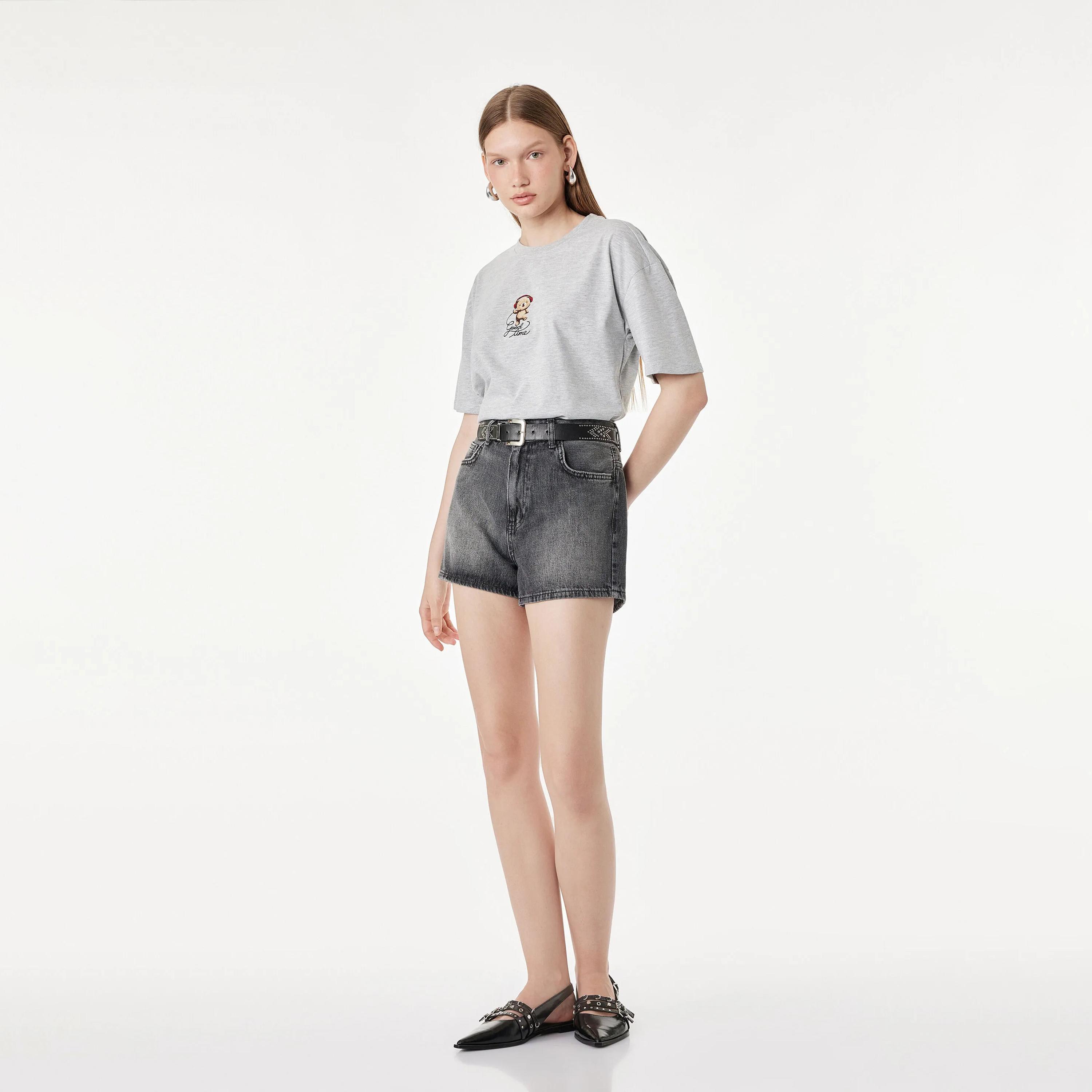 KOTON Grey Embroidered Women's T-Shirt-women-clothing-plussize-tshirts-image-2