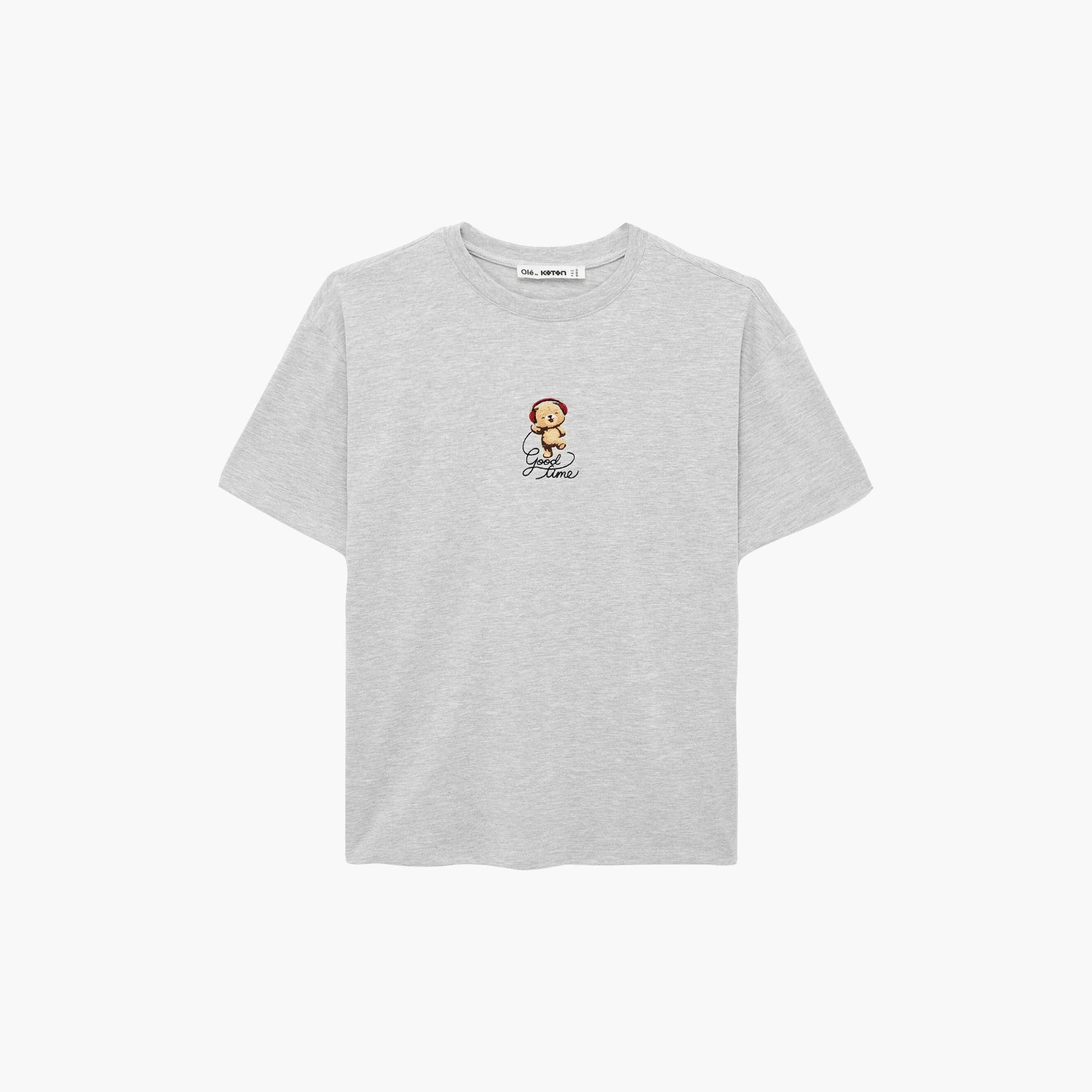 KOTON Grey Embroidered Women's T-Shirt-women-clothing-plussize-tshirts-image-3