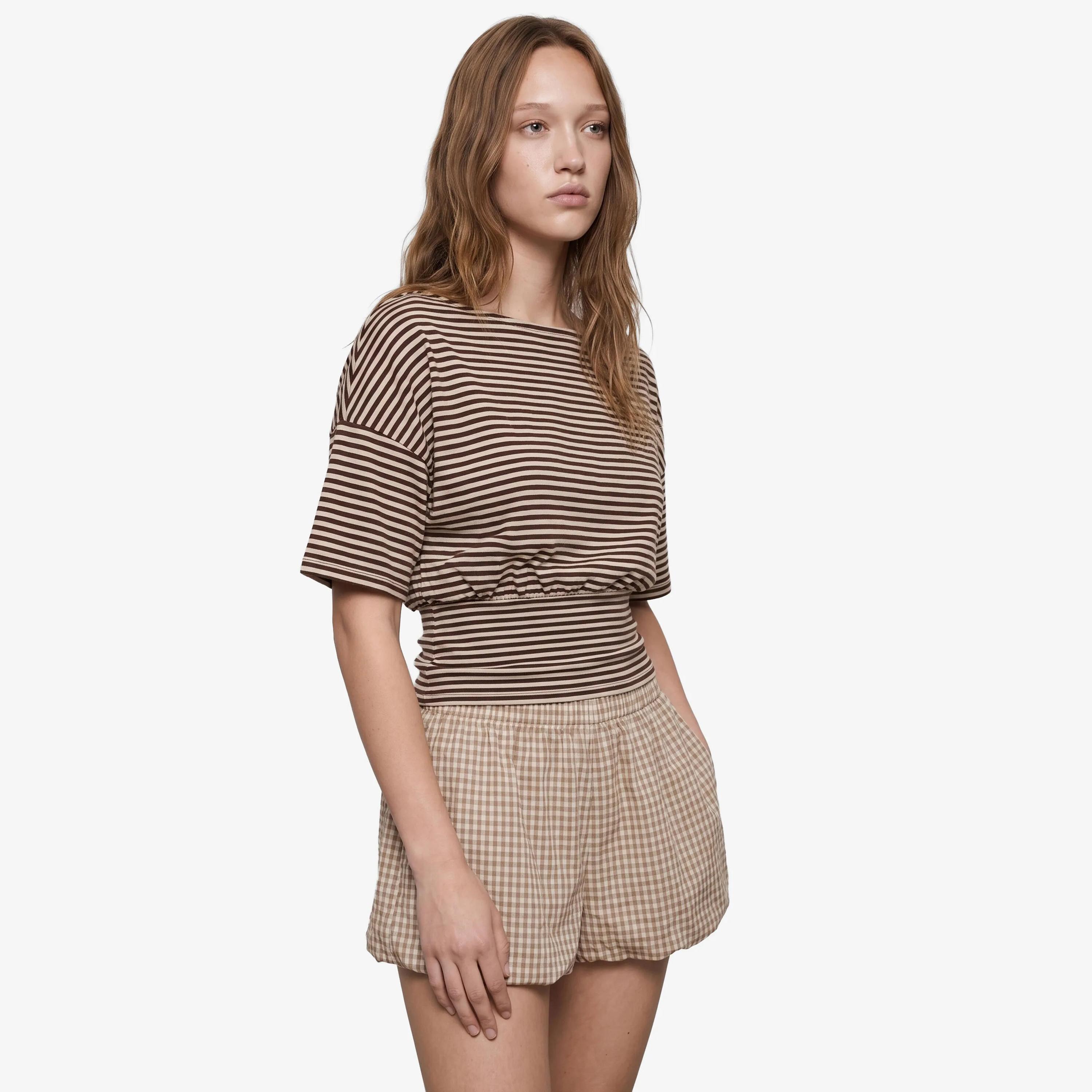KOTON Beige Striped Dropped Sleeves Women's Top-women-clothing-shirtsandblouses-blouses-image-3