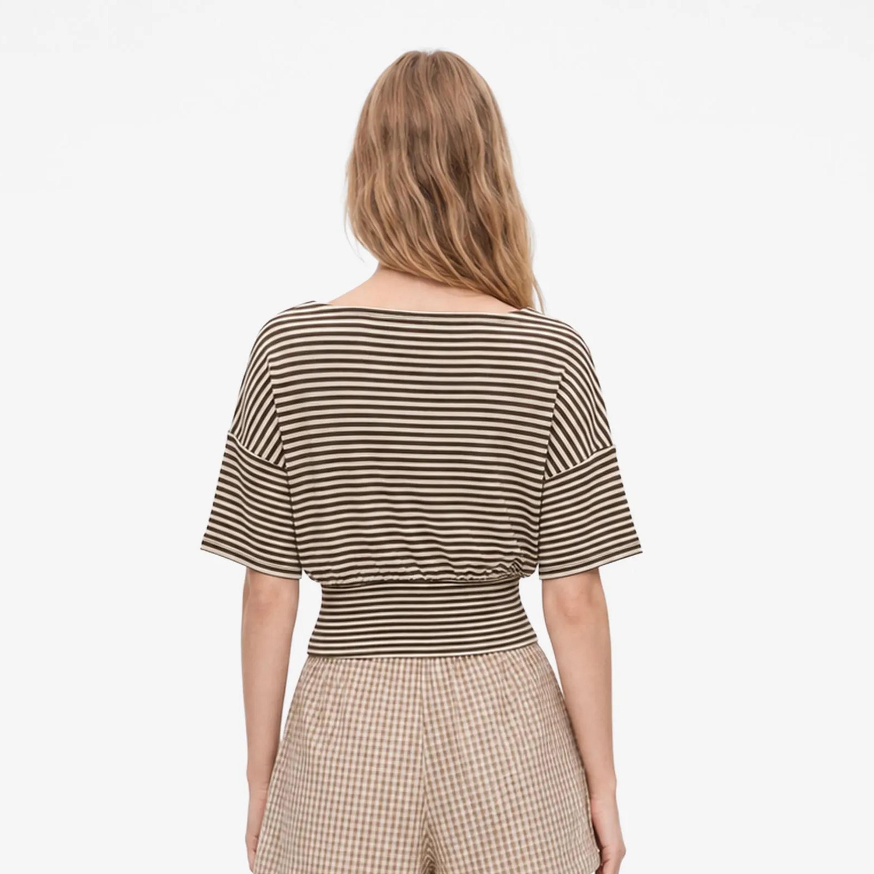 KOTON Beige Striped Dropped Sleeves Women's Top-women-clothing-shirtsandblouses-blouses-image-4
