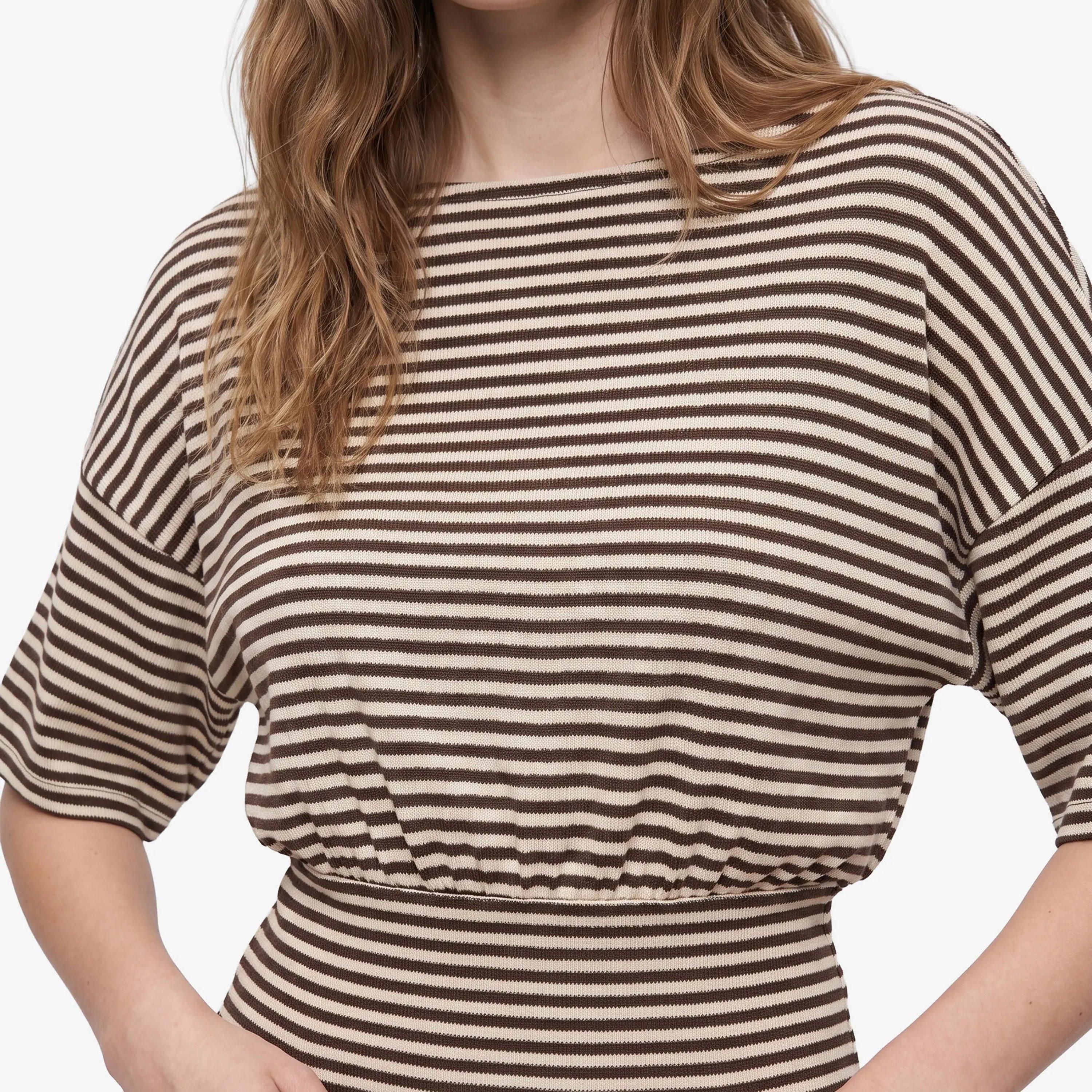 KOTON Beige Striped Dropped Sleeves Women's Top-women-clothing-shirtsandblouses-blouses-image-5