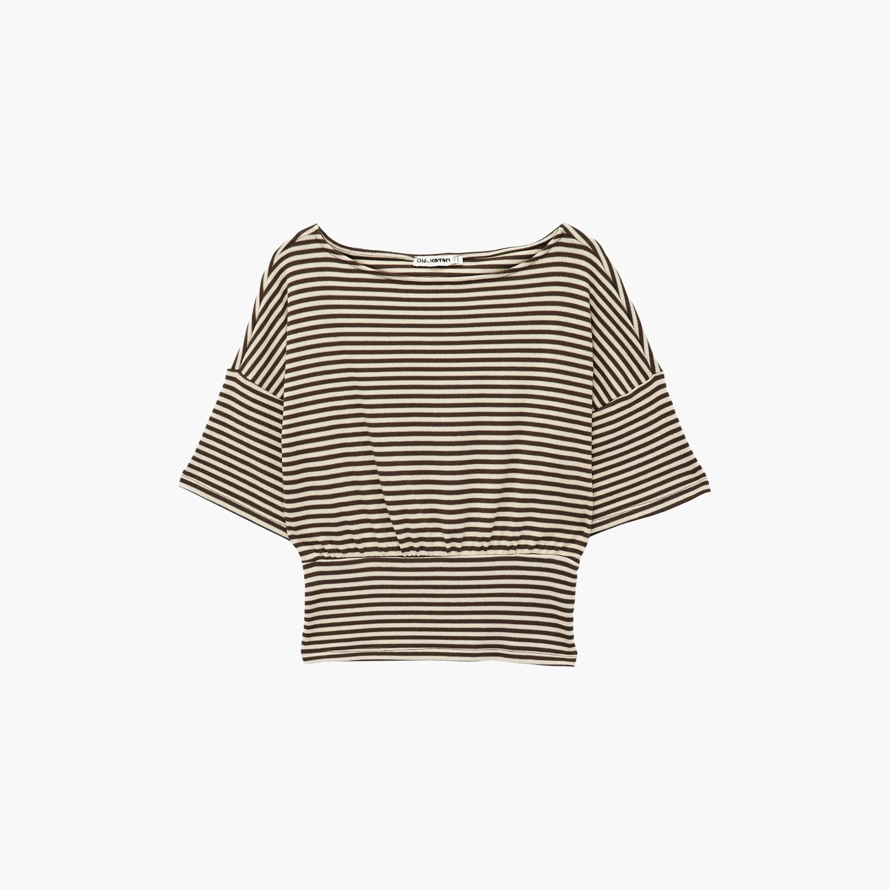 KOTON Beige Striped Dropped Sleeves Women's Top-women-clothing-shirtsandblouses-blouses-image-6