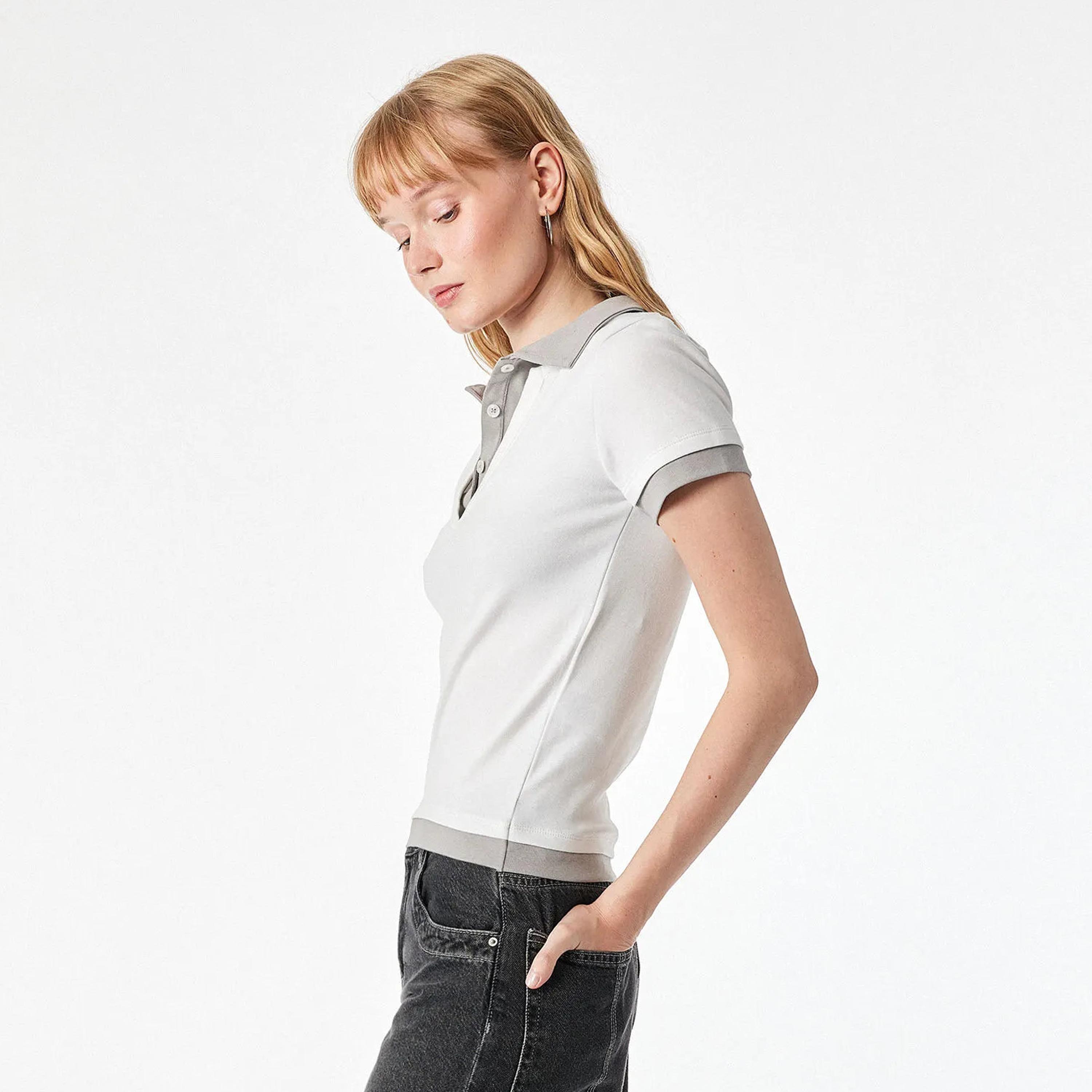 KOTON Beige Collared Women's Polo T-Shirt-women-clothing-tshirts-image-3