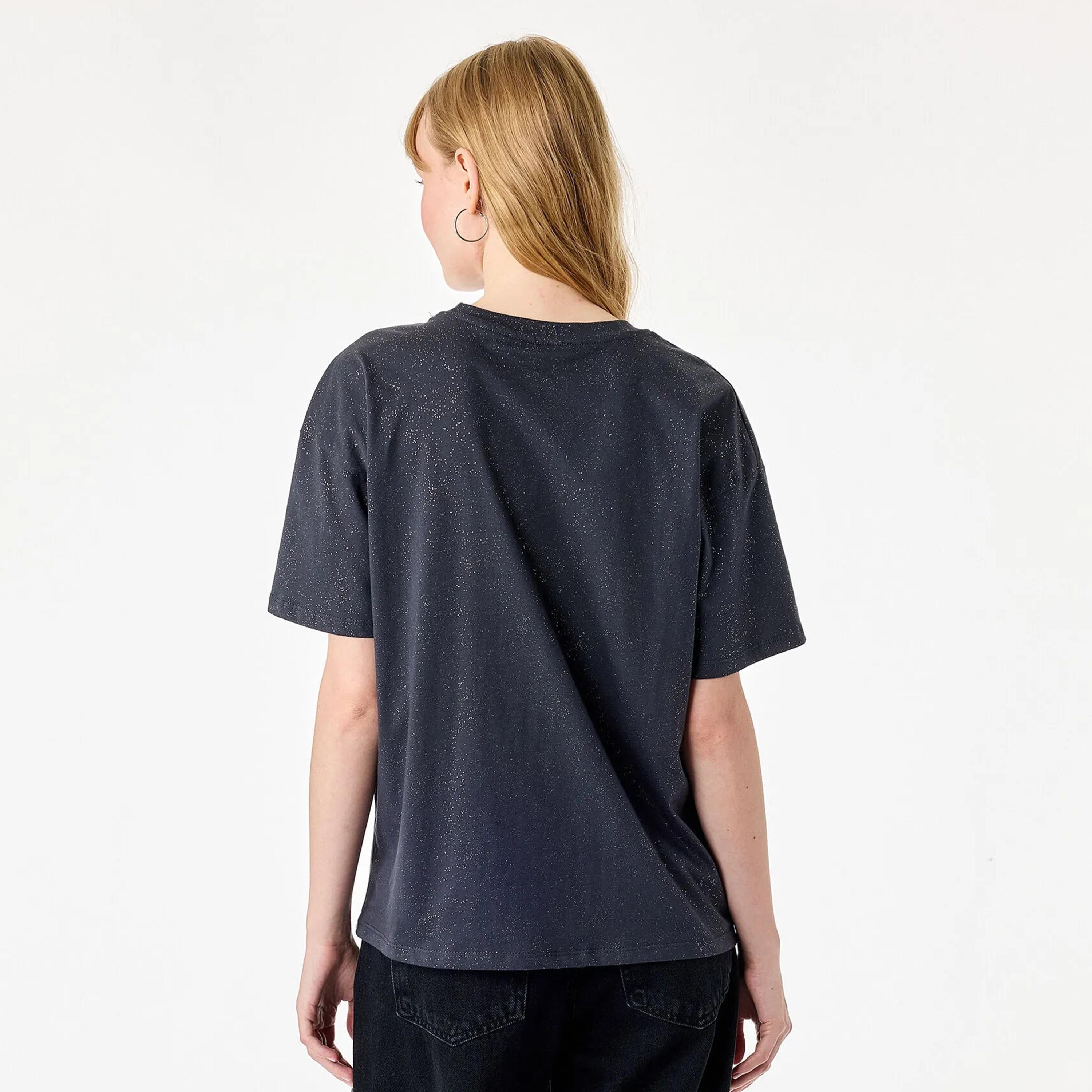KOTON Grey Textured Cotton Dropped Sleeves Women's T-Shirt-women-clothing-tshirts-image-4