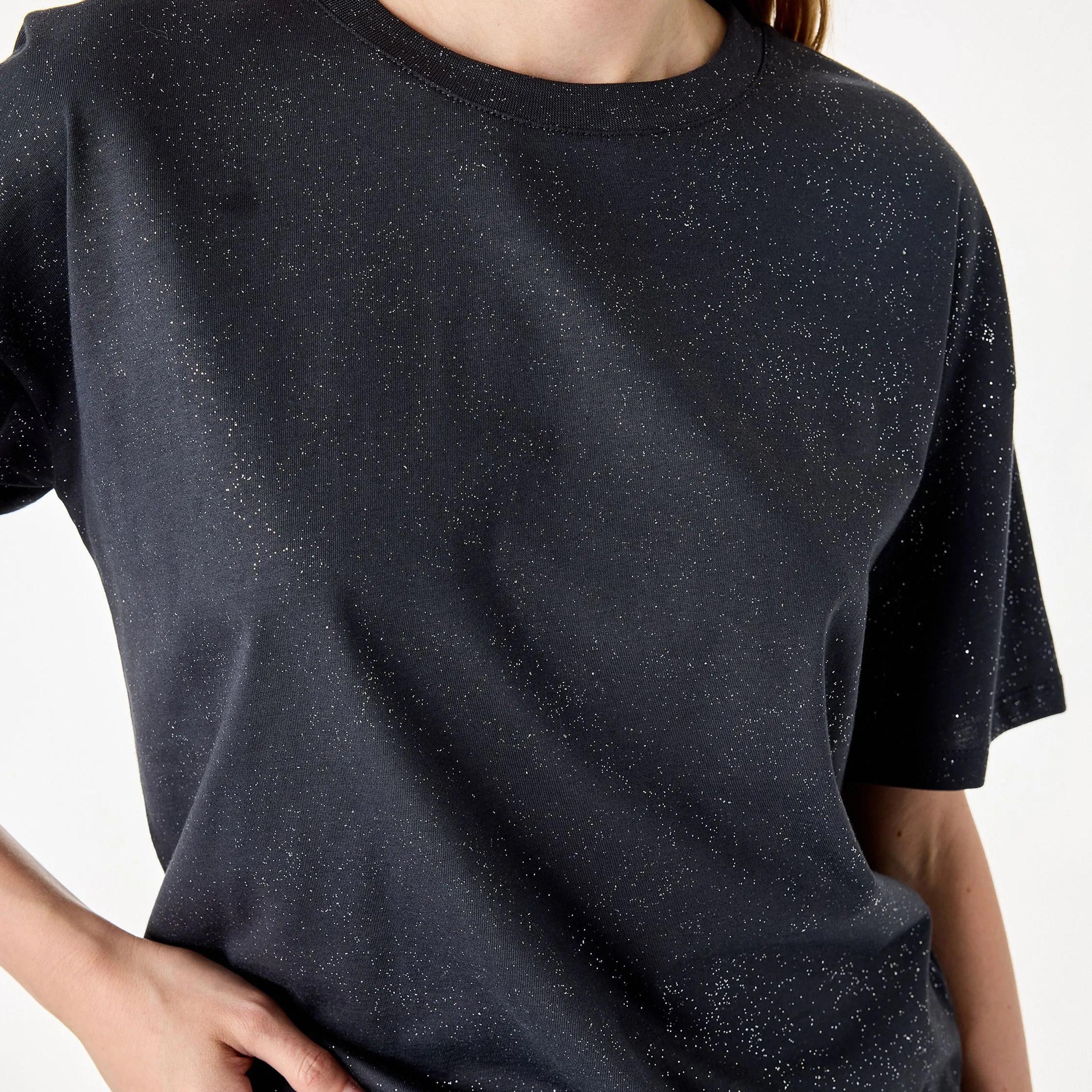 KOTON Grey Textured Cotton Dropped Sleeves Women's T-Shirt-women-clothing-tshirts-image-5