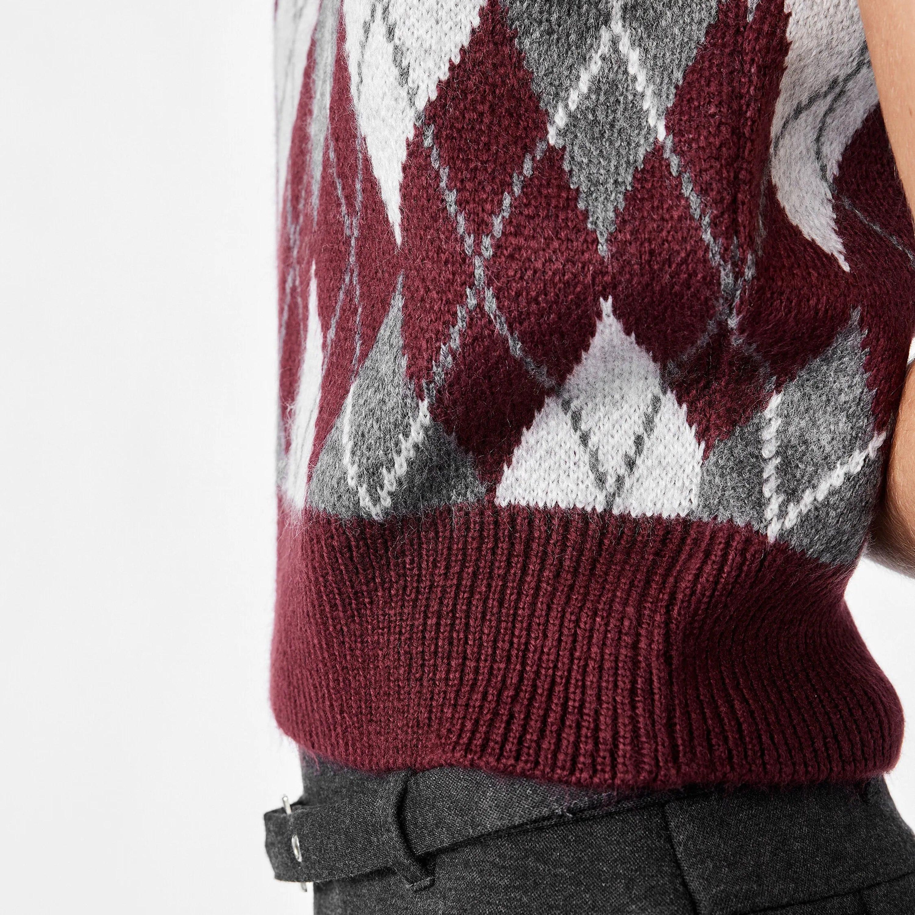 KOTON Burgundy Argyle Women's Sweater Vest-women-winterwear-cardigansandjumpers-jumpers-image-5
