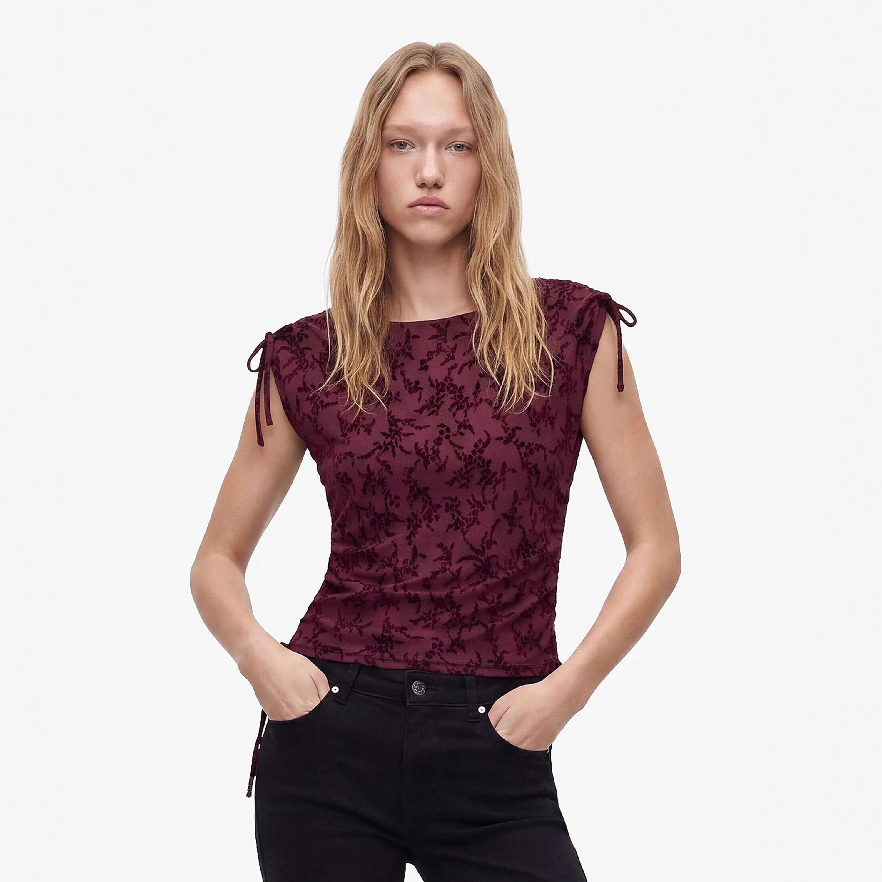 KOTON Burgundy Floral Women's Top-women-clothing-shirtsandblouses-blouses-image-1