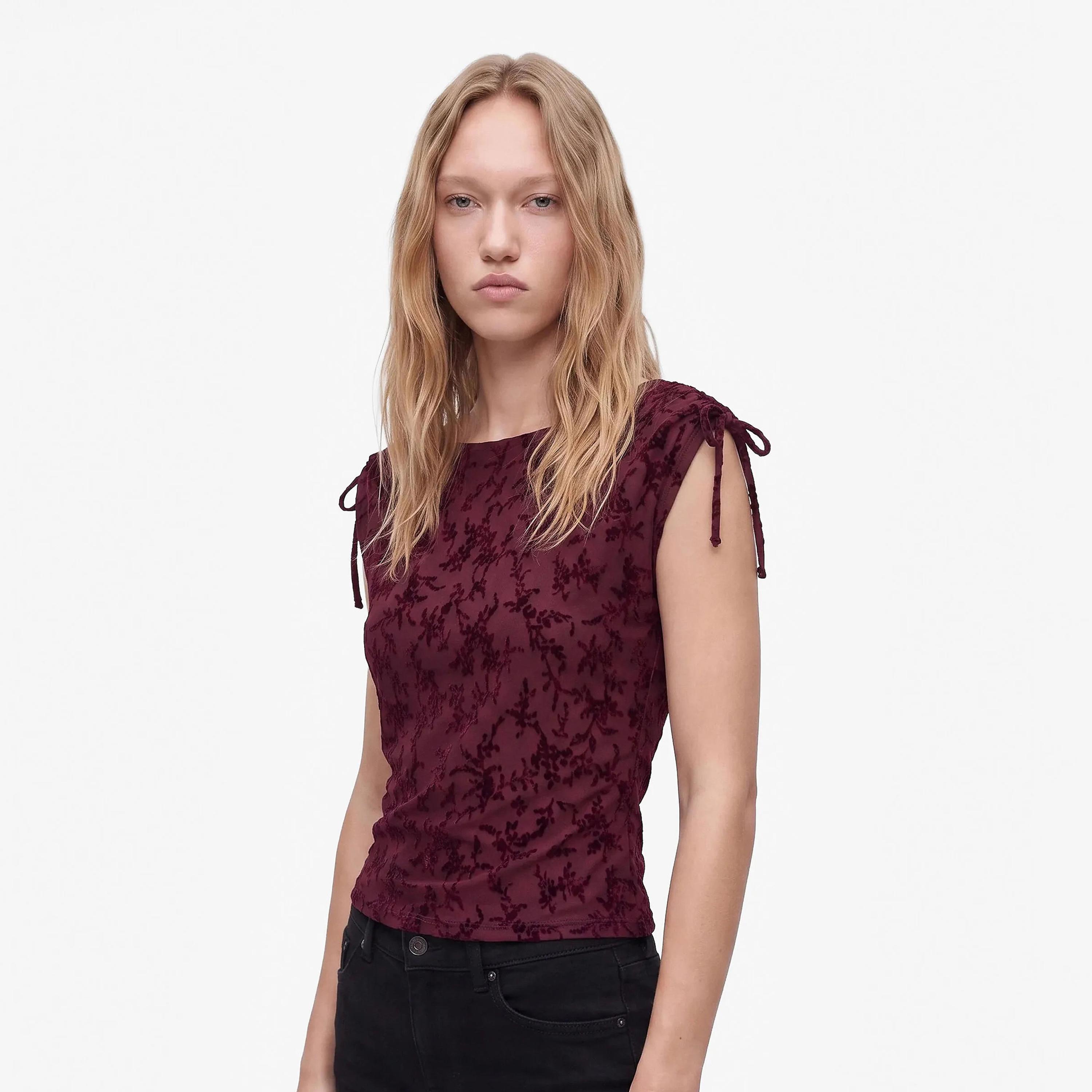 KOTON Burgundy Floral Women's Top-women-clothing-shirtsandblouses-blouses-image-3