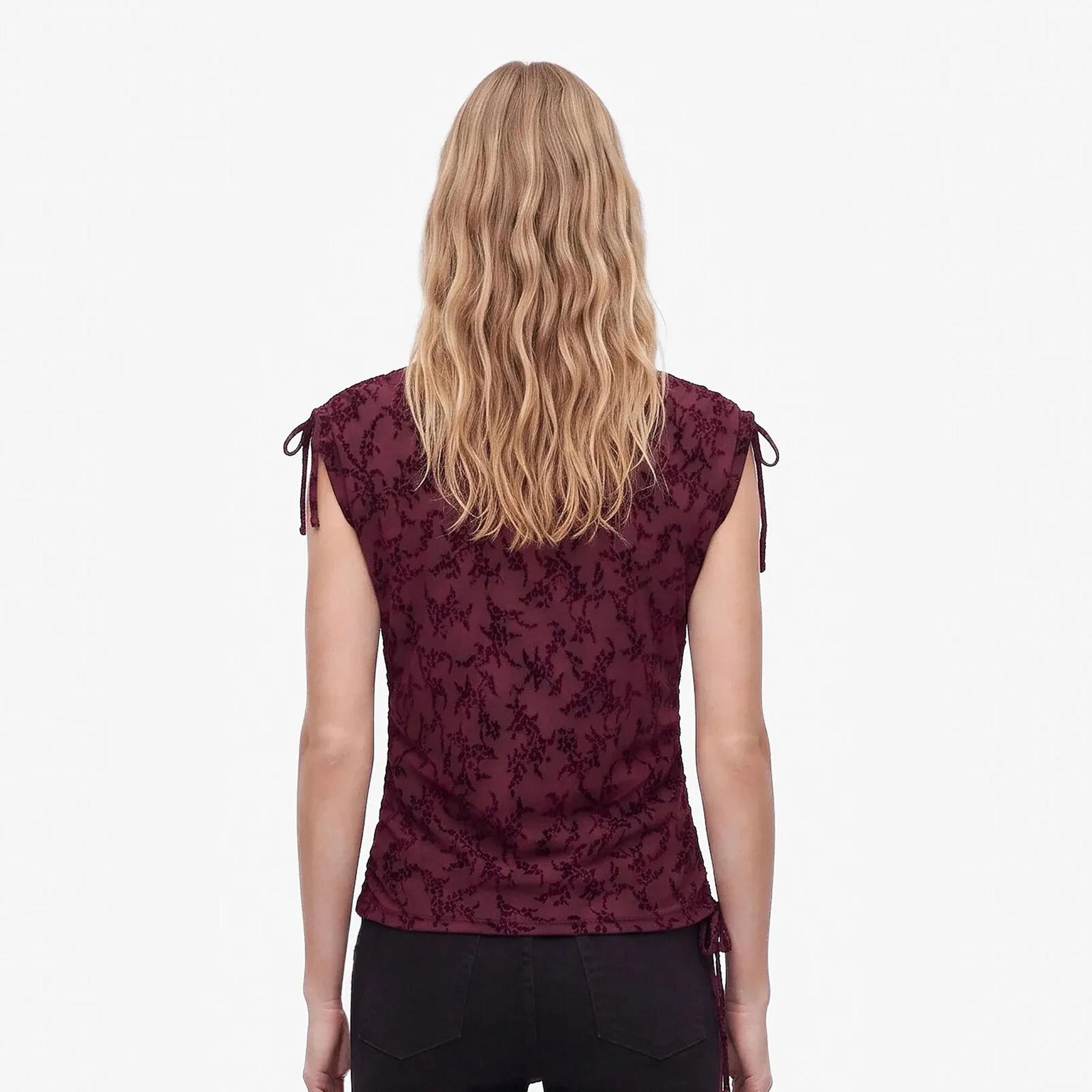 KOTON Burgundy Floral Women's Top-women-clothing-shirtsandblouses-blouses-image-4