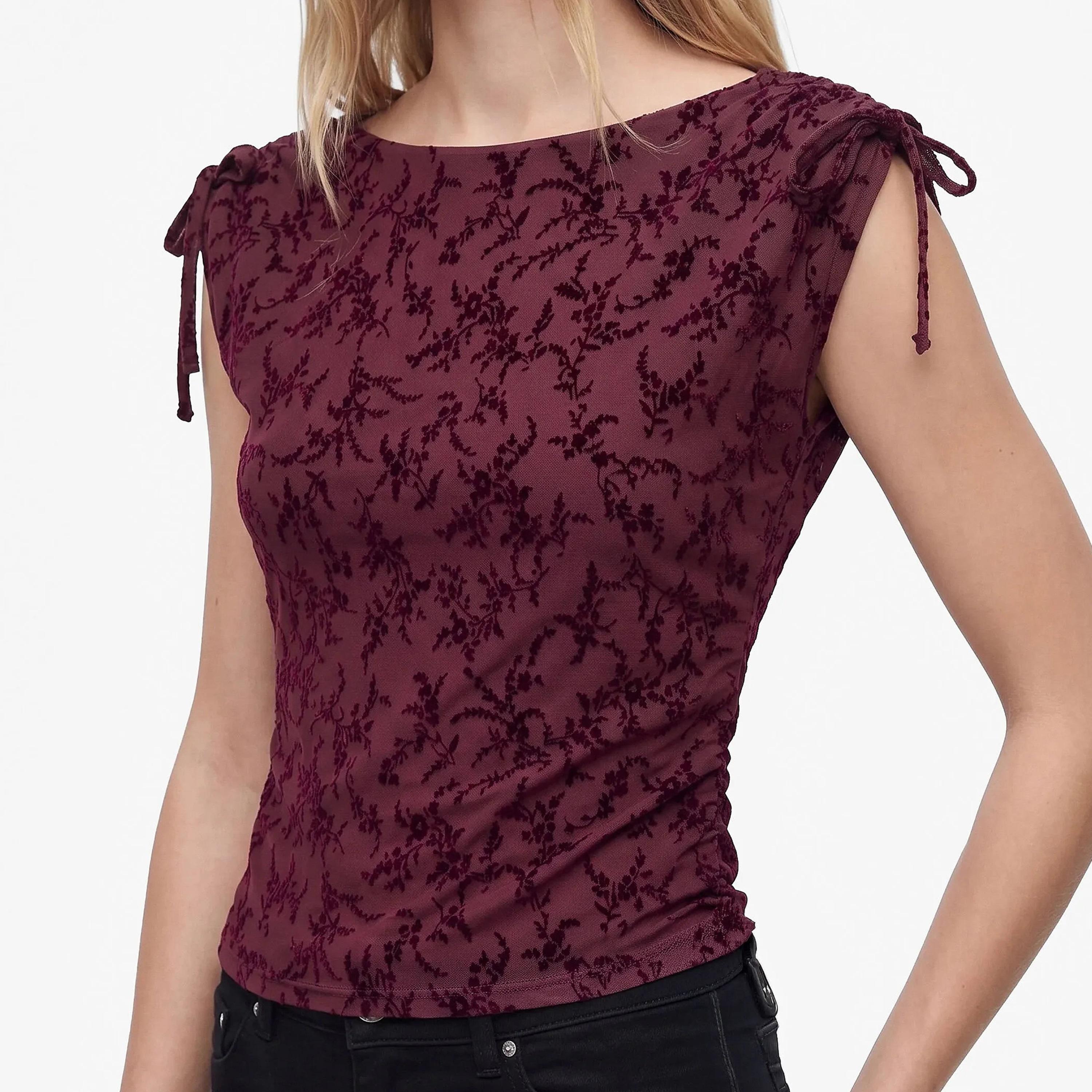 KOTON Burgundy Floral Women's Top-women-clothing-shirtsandblouses-blouses-image-5