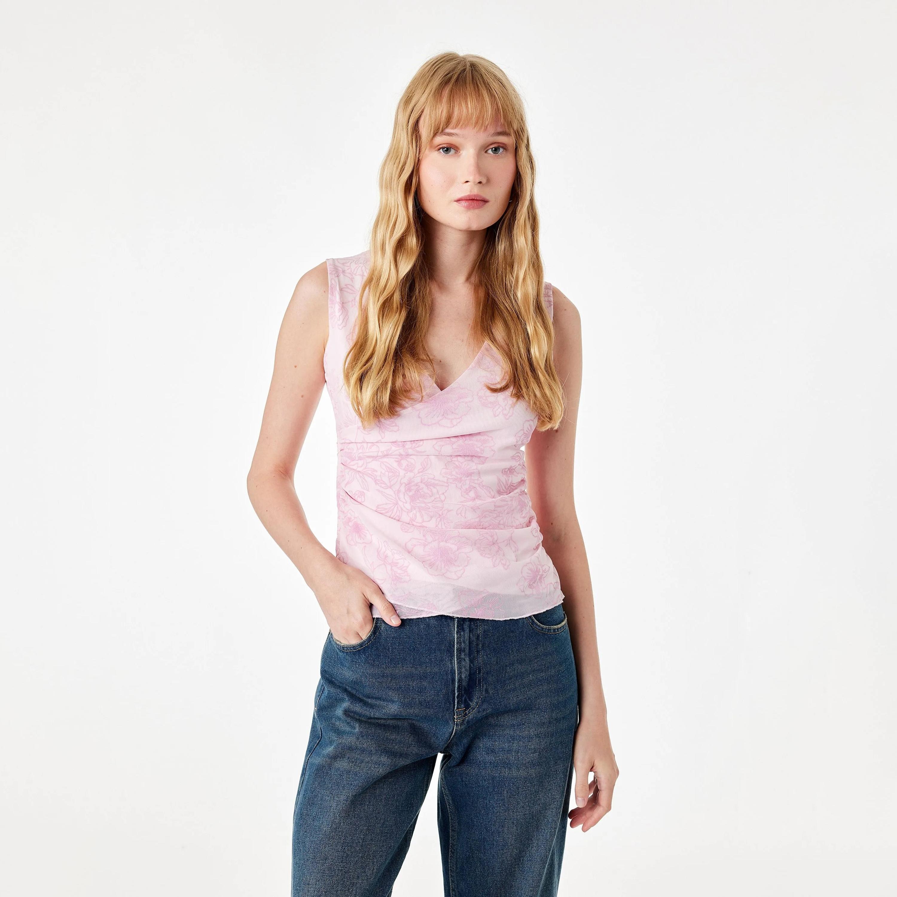 توب تانك حريمي بنقشة زهور وردي من كوتون-women-clothing-shirtsandblouses-blouses-image-1
