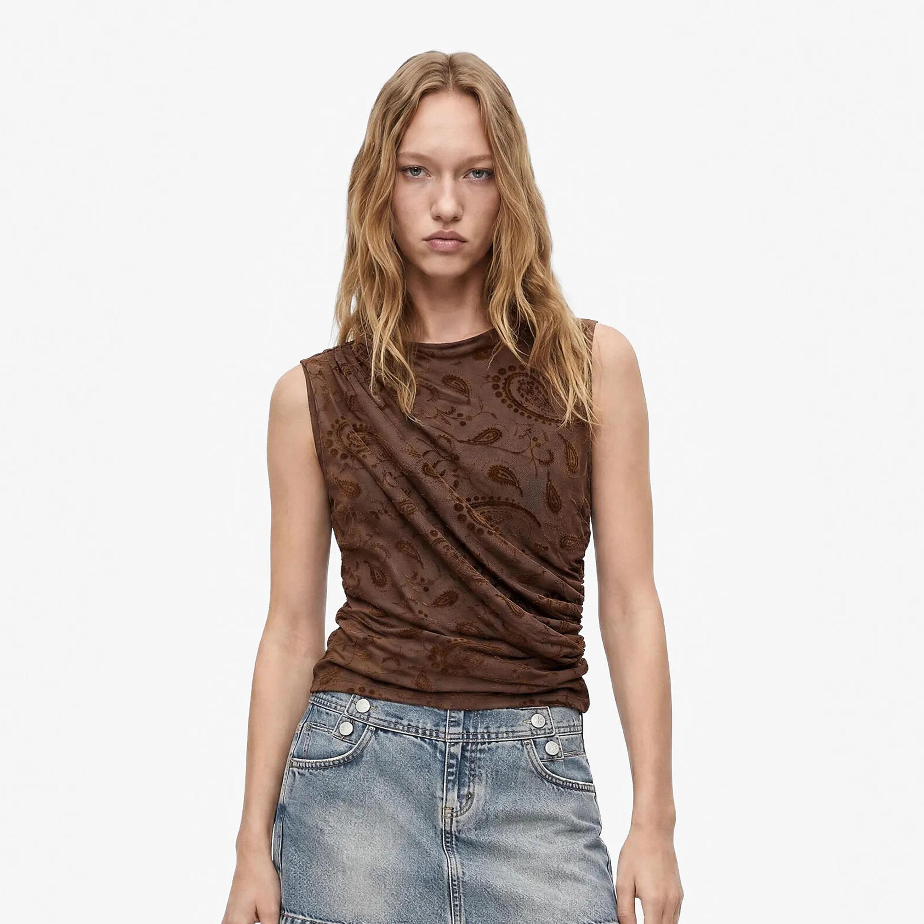 KOTON Brown Paisley Women's Tank Top-women-clothing-shirtsandblouses-blouses-image-1