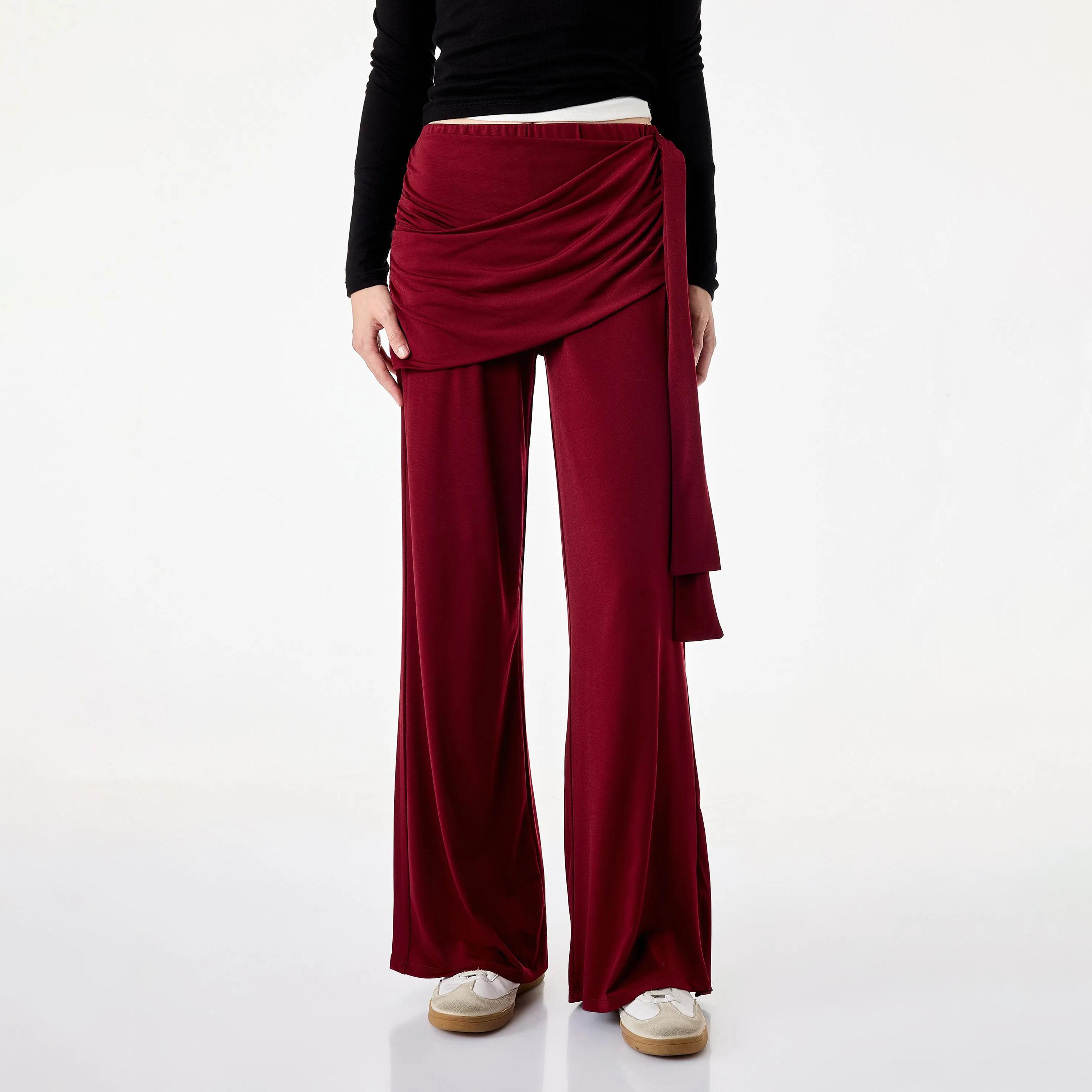 بنطلون حريمي فليرد بلون العنابي من كوتون-women-clothing-trousers-image-1