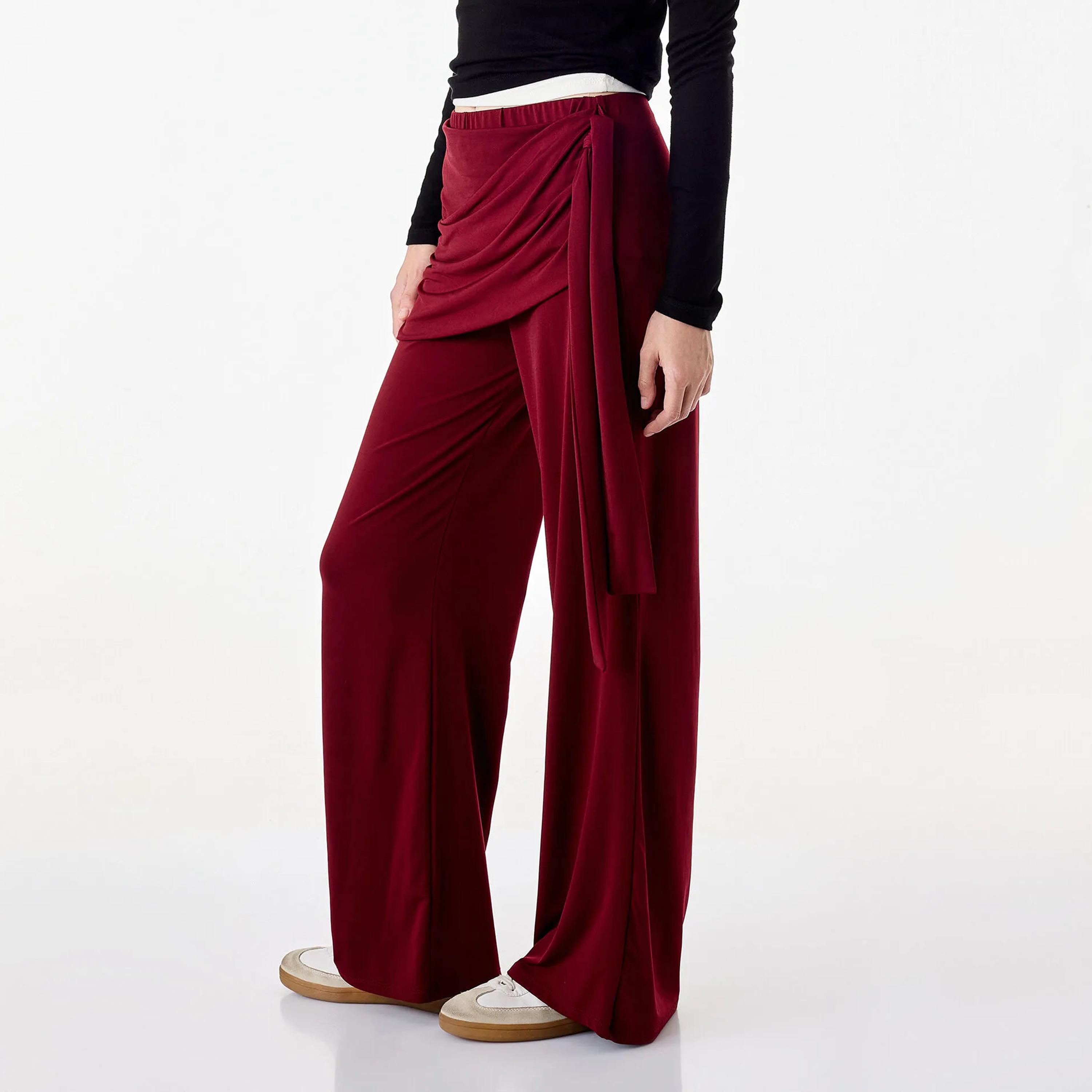 بنطلون حريمي فليرد بلون العنابي من كوتون-women-clothing-trousers-image-3