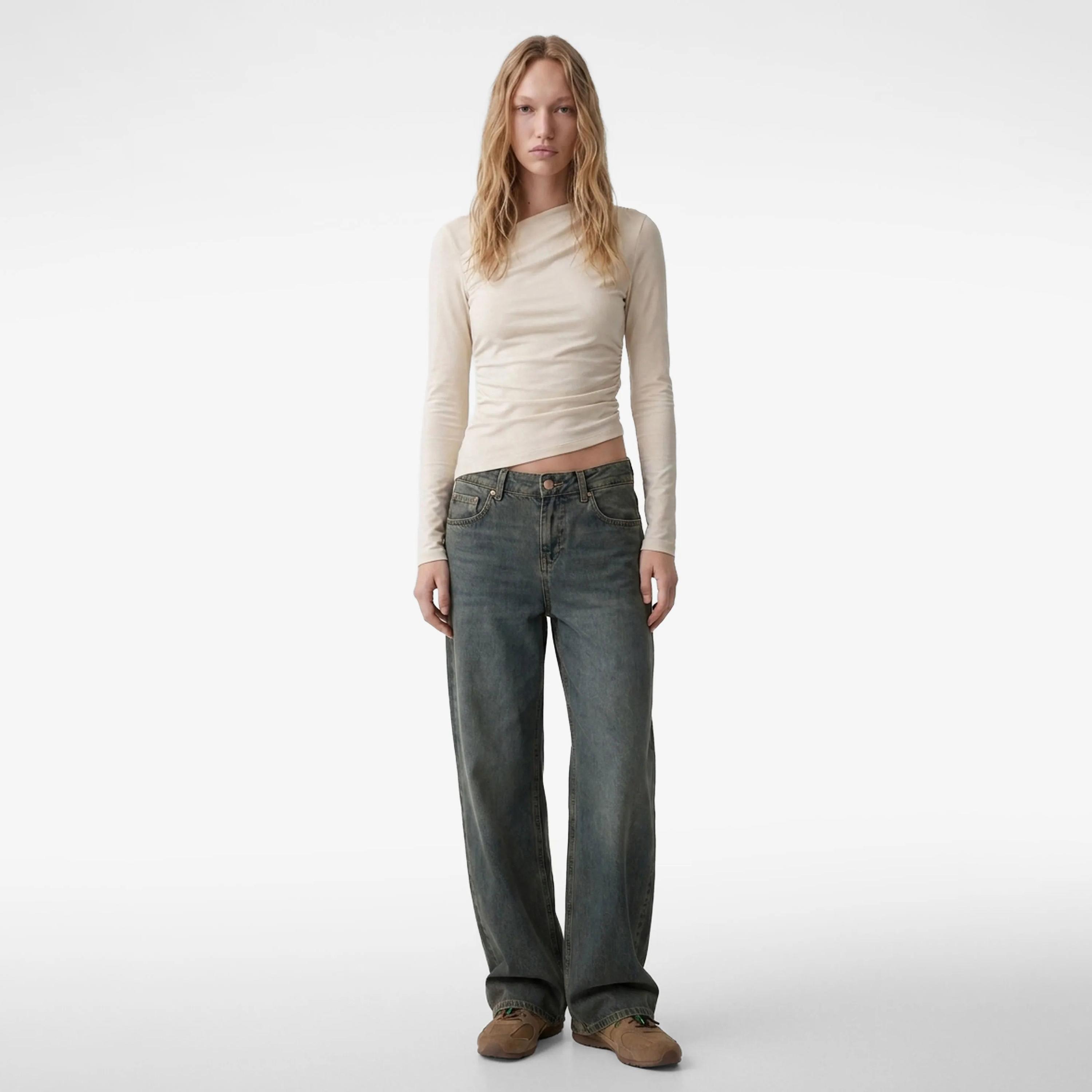 KOTON Crinkled Asymmetric Neck Women's Top-women-clothing-shirtsandblouses-blouses-image-2