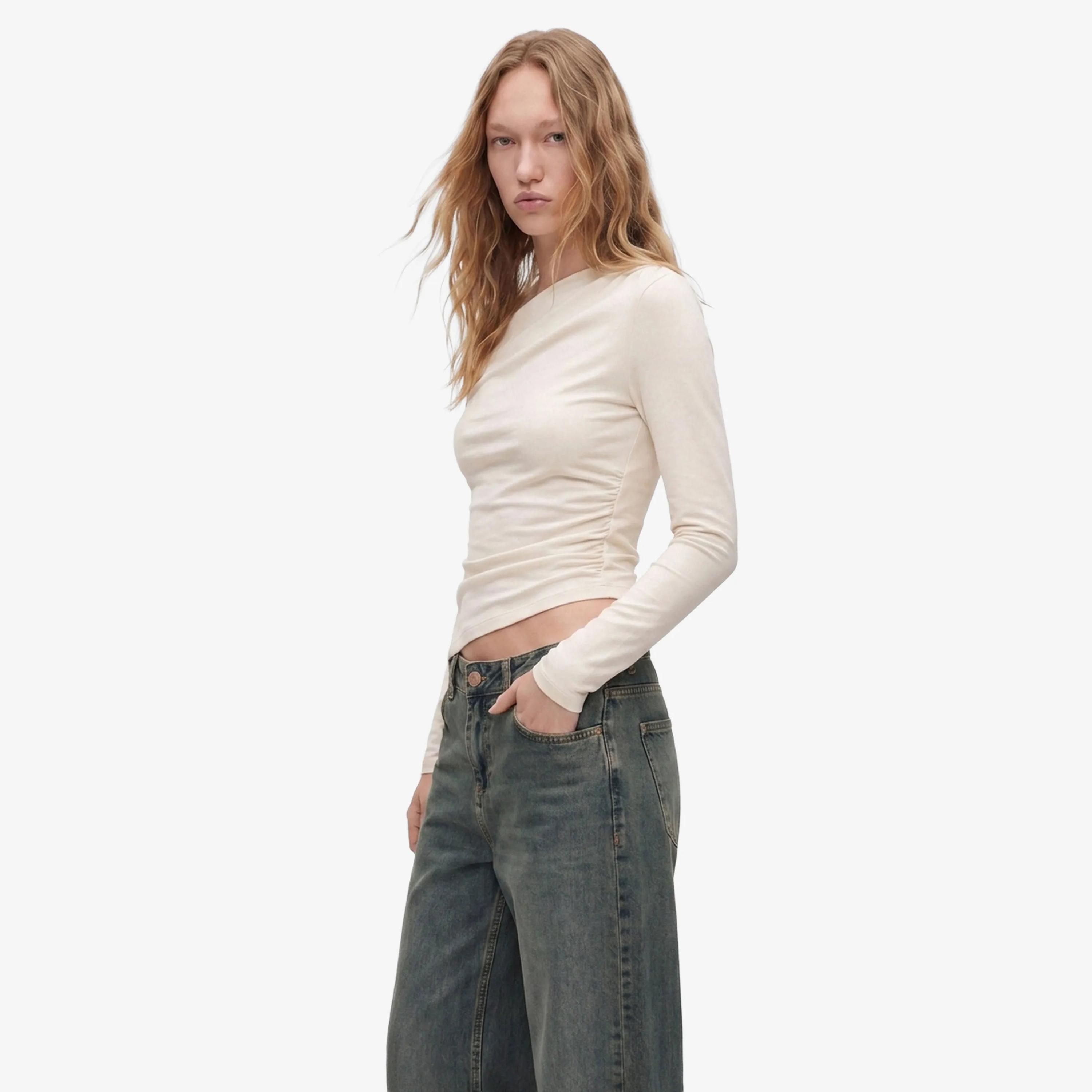 KOTON Crinkled Asymmetric Neck Women's Top-women-clothing-shirtsandblouses-blouses-image-3
