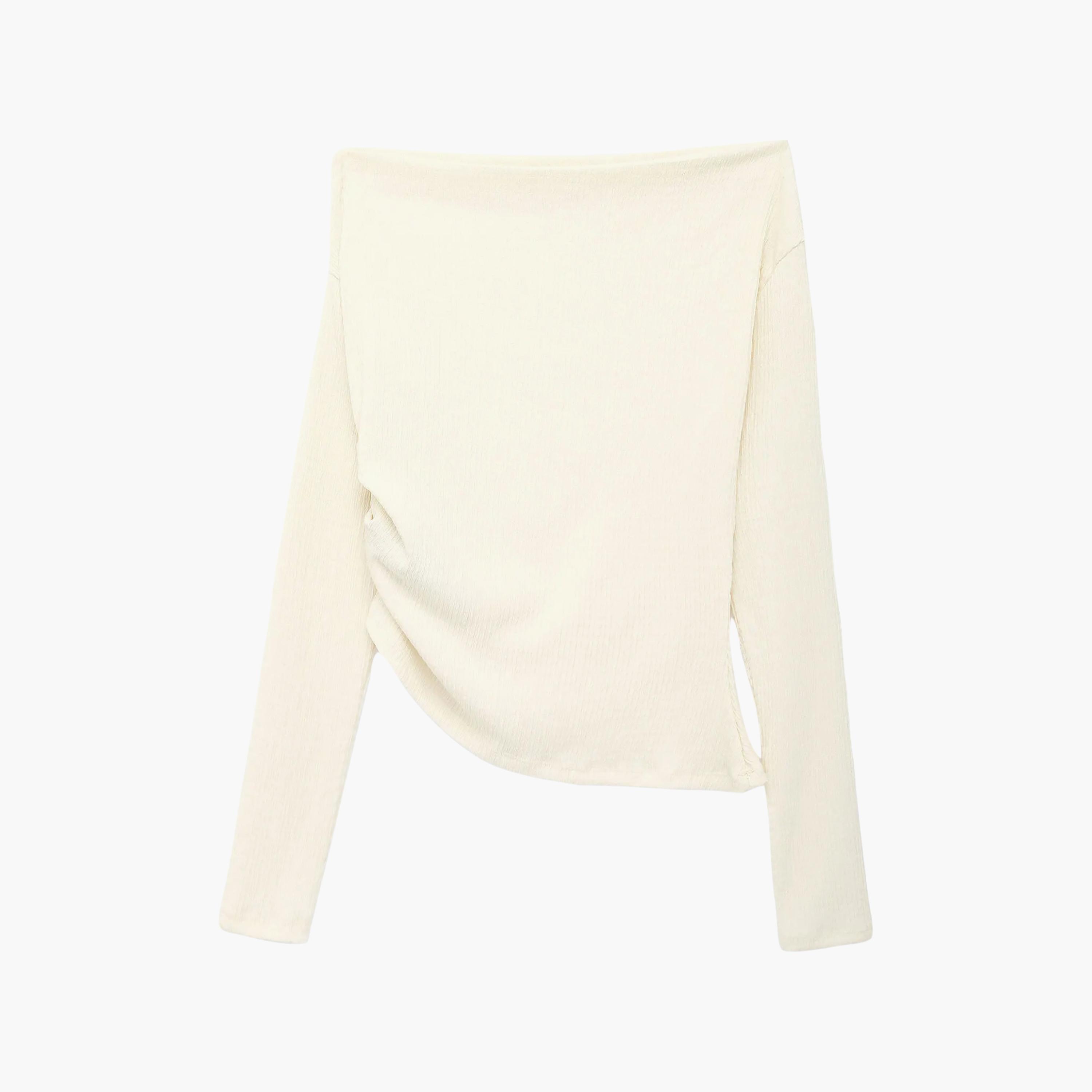 KOTON Crinkled Asymmetric Neck Women's Top-women-clothing-shirtsandblouses-blouses-image-6