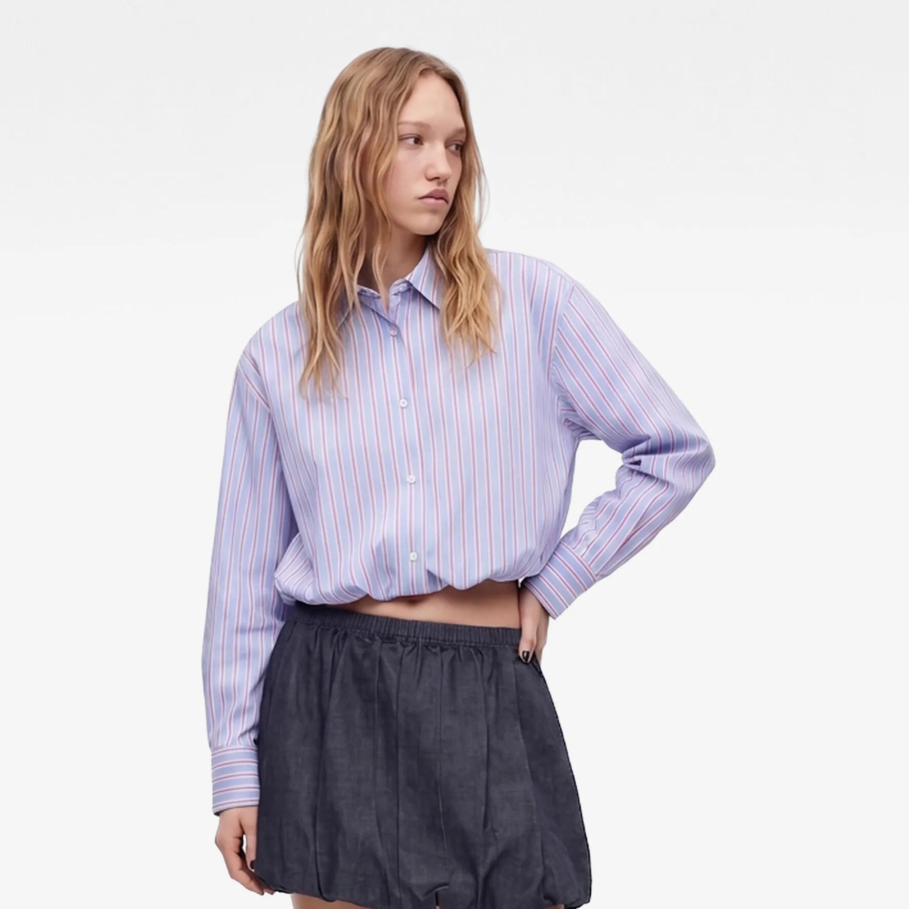 KOTON Blue Striped Collared Women's Shirt-women-clothing-shirtsandblouses-shirts-image-1