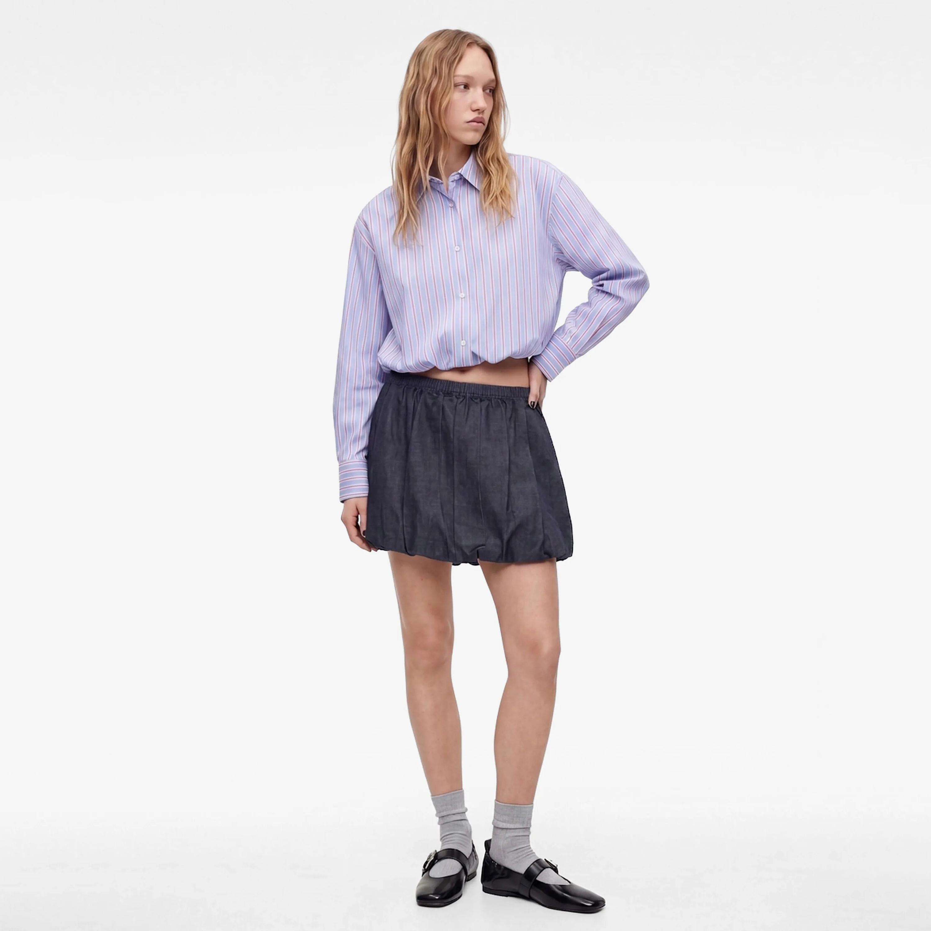 KOTON Blue Striped Collared Women's Shirt-women-clothing-shirtsandblouses-shirts-image-2