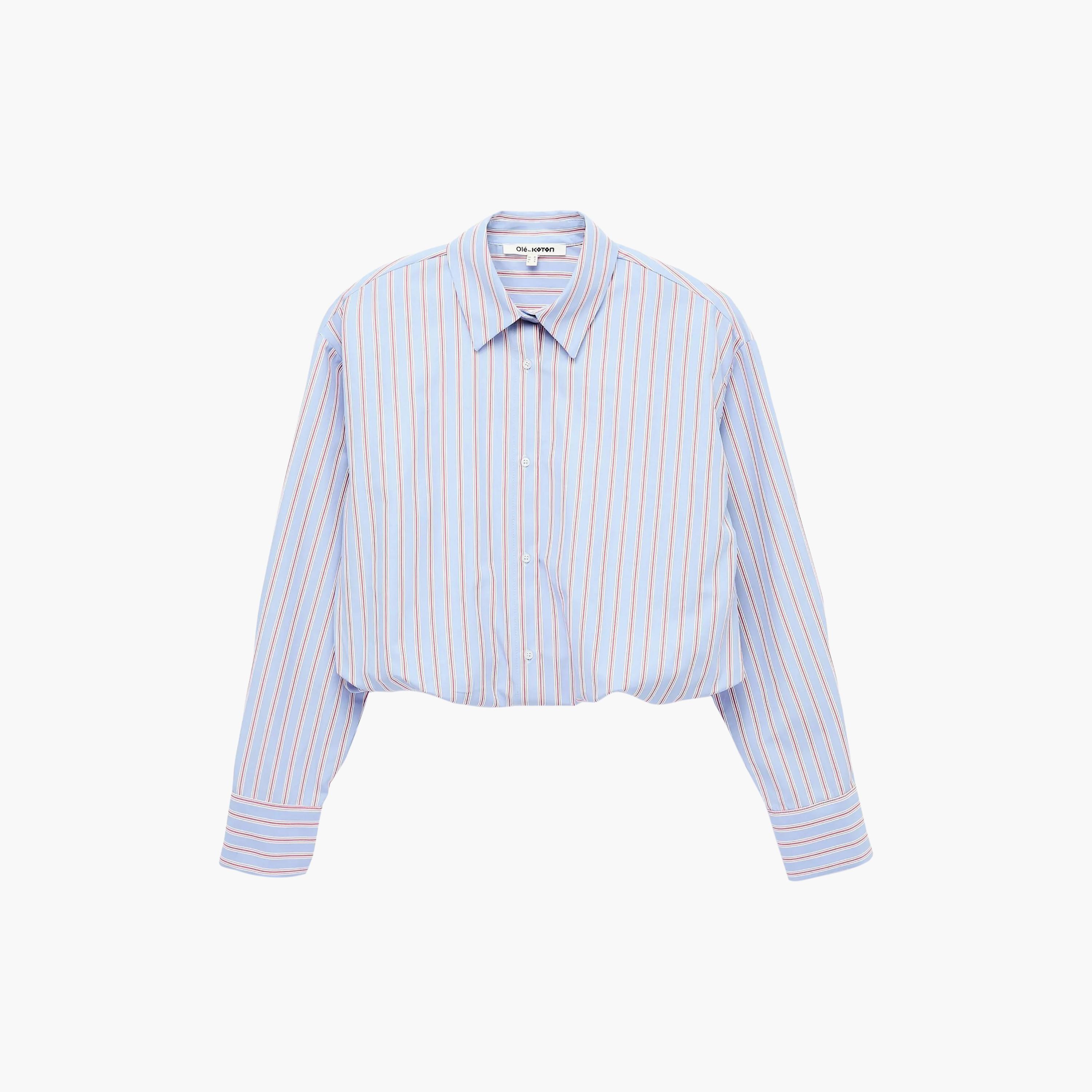 KOTON Blue Striped Collared Women's Shirt-women-clothing-shirtsandblouses-shirts-image-6