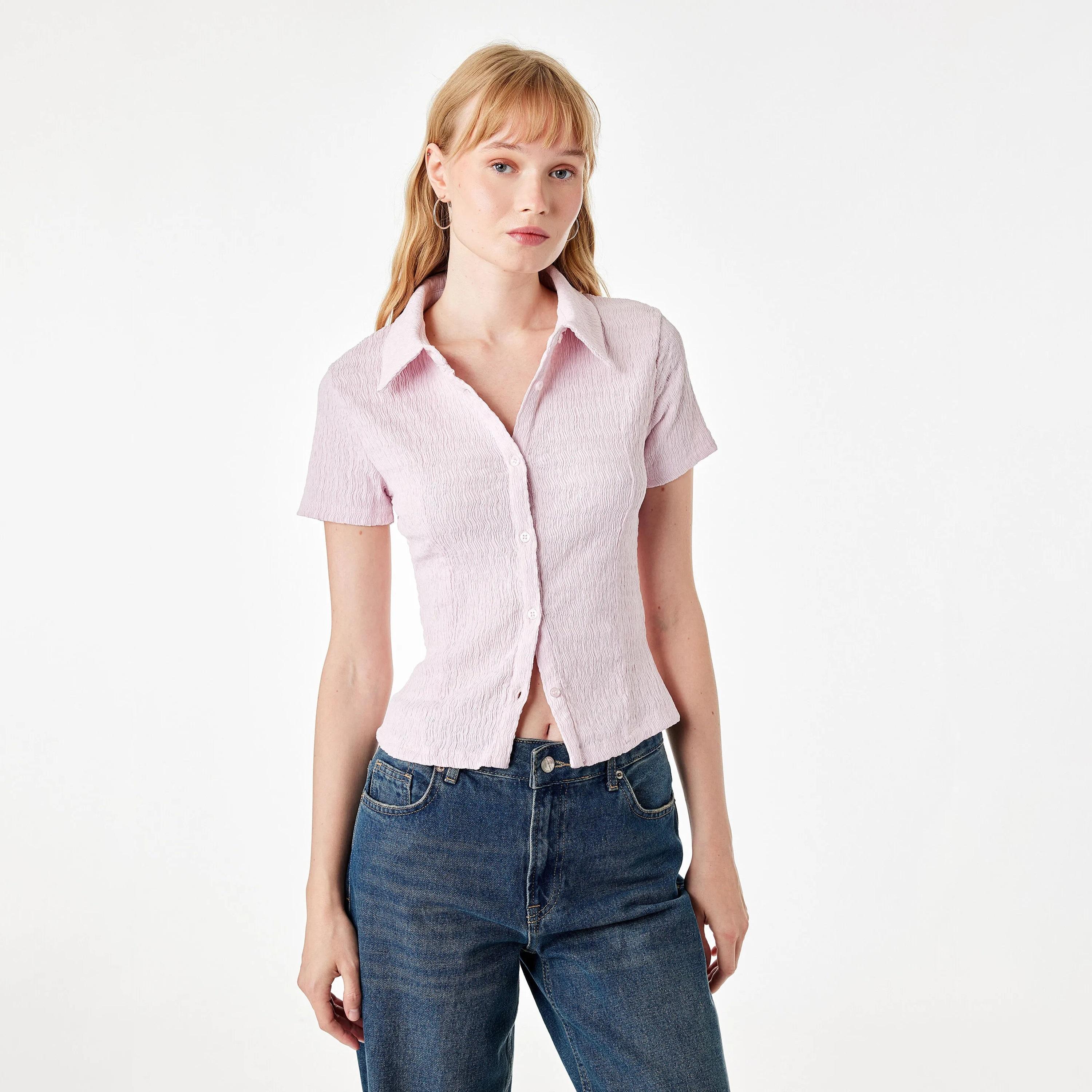 KOTON Textured Collared Women's Shirt-women-clothing-shirtsandblouses-shirts-image-1