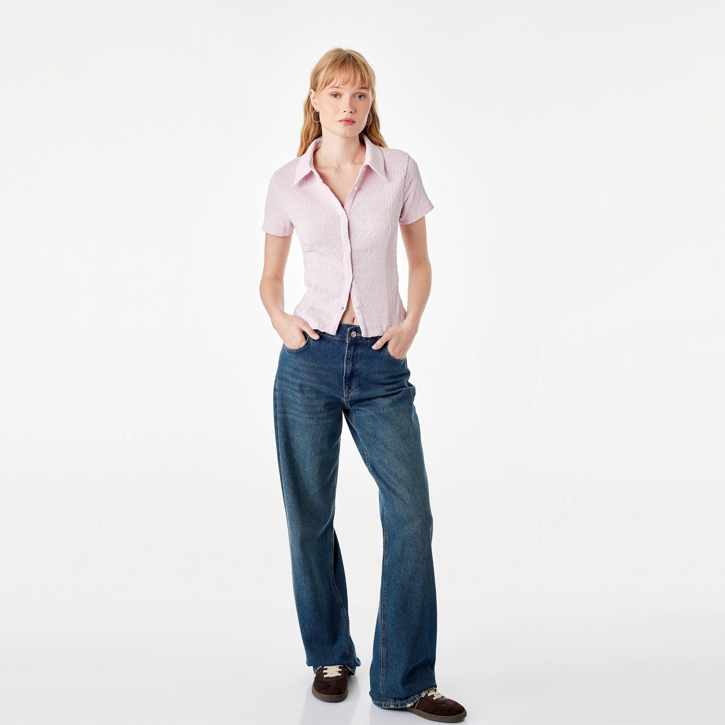 KOTON Textured Collared Women's Shirt-women-clothing-shirtsandblouses-shirts-image-2
