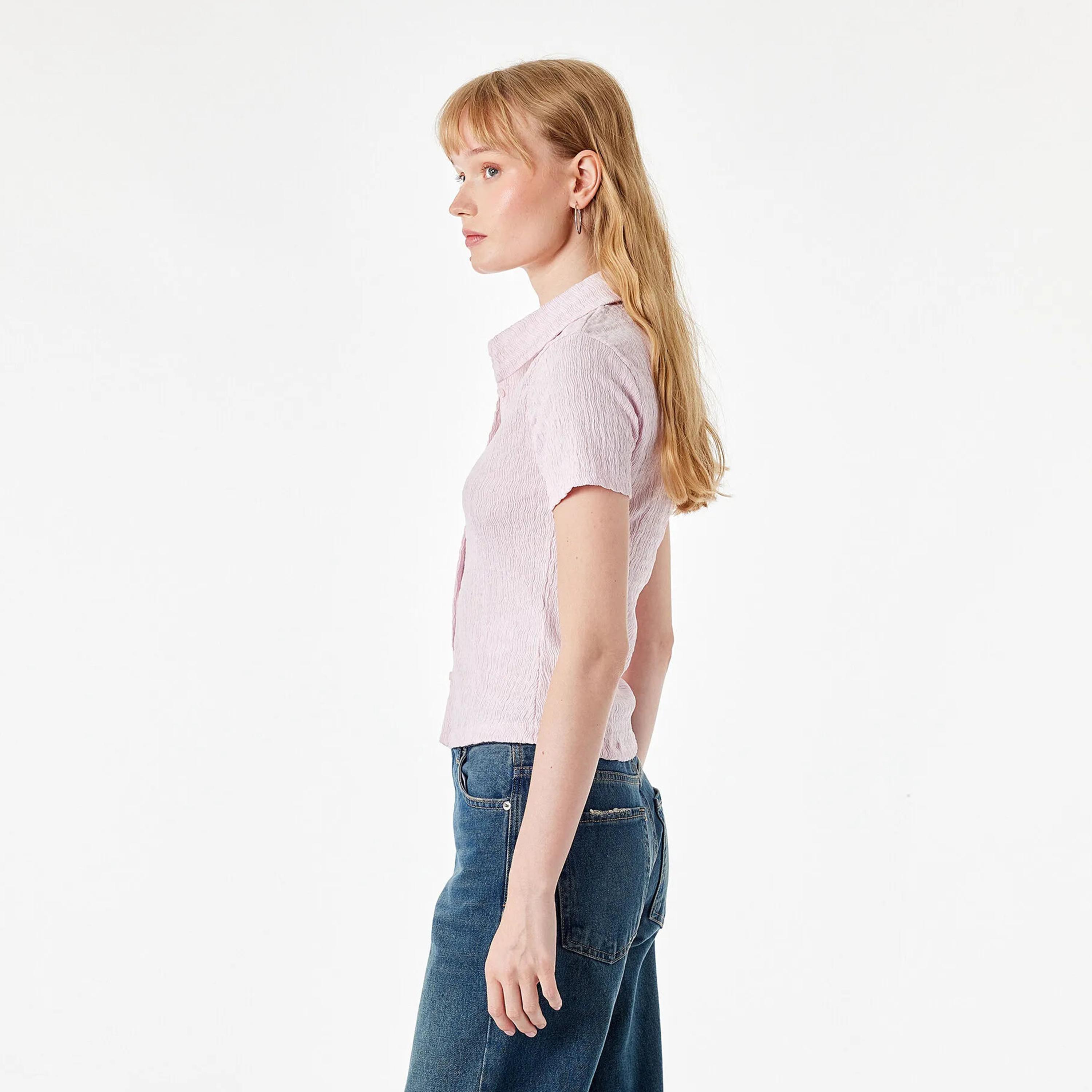 KOTON Textured Collared Women's Shirt-women-clothing-shirtsandblouses-shirts-image-3