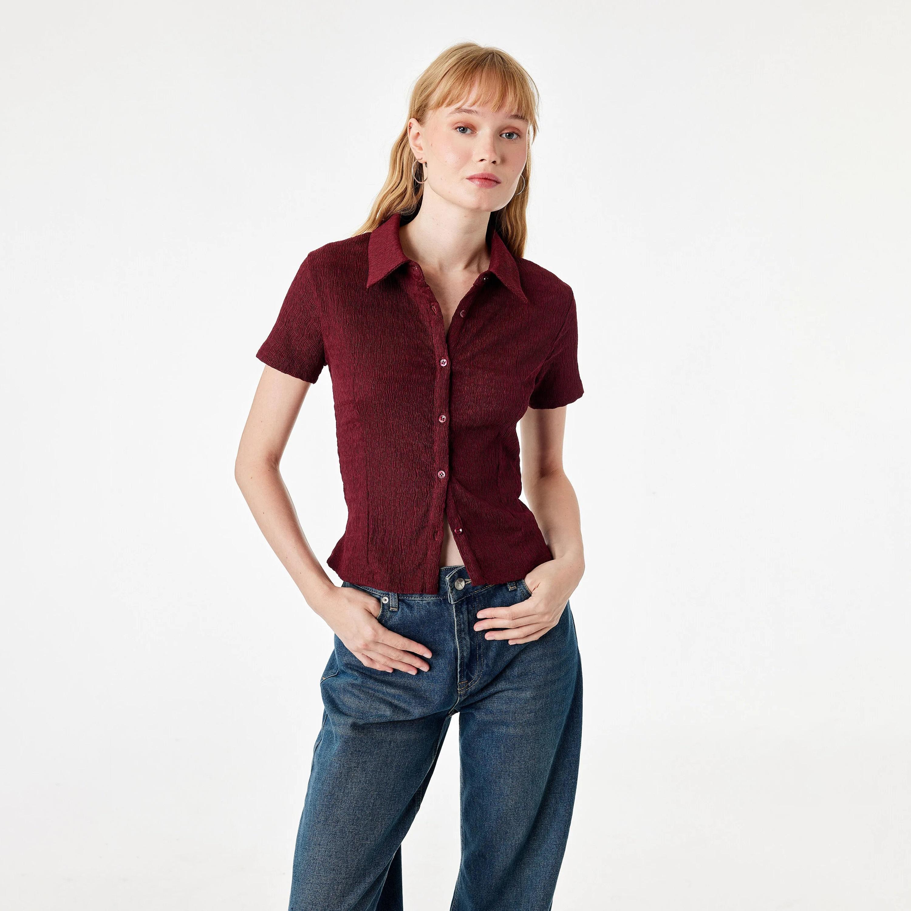 KOTON Textured Collared Women's Shirt-women-clothing-shirtsandblouses-shirts-image-1