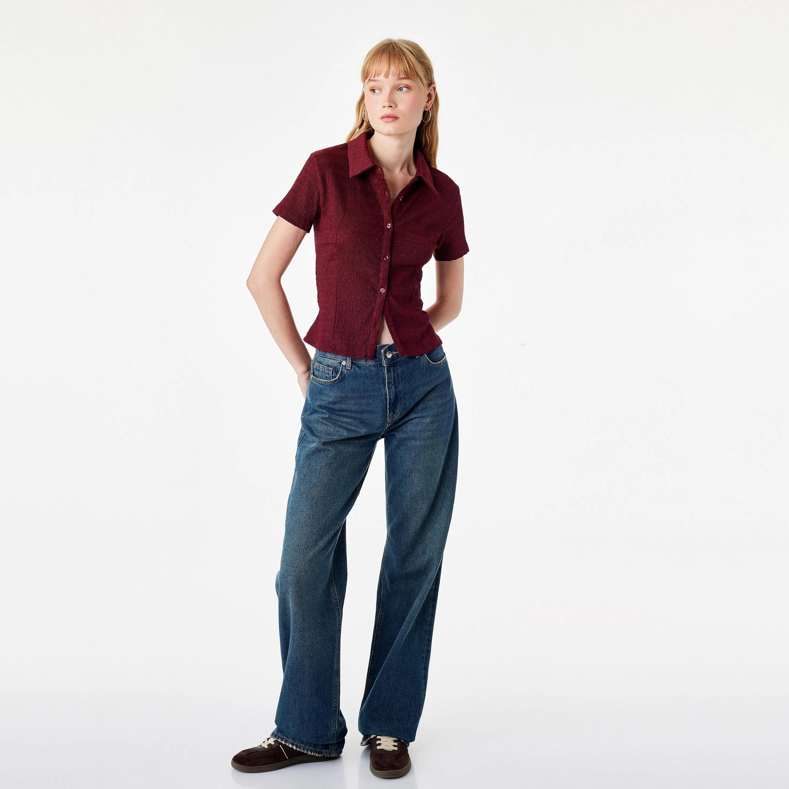 KOTON Textured Collared Women's Shirt-women-clothing-shirtsandblouses-shirts-image-7