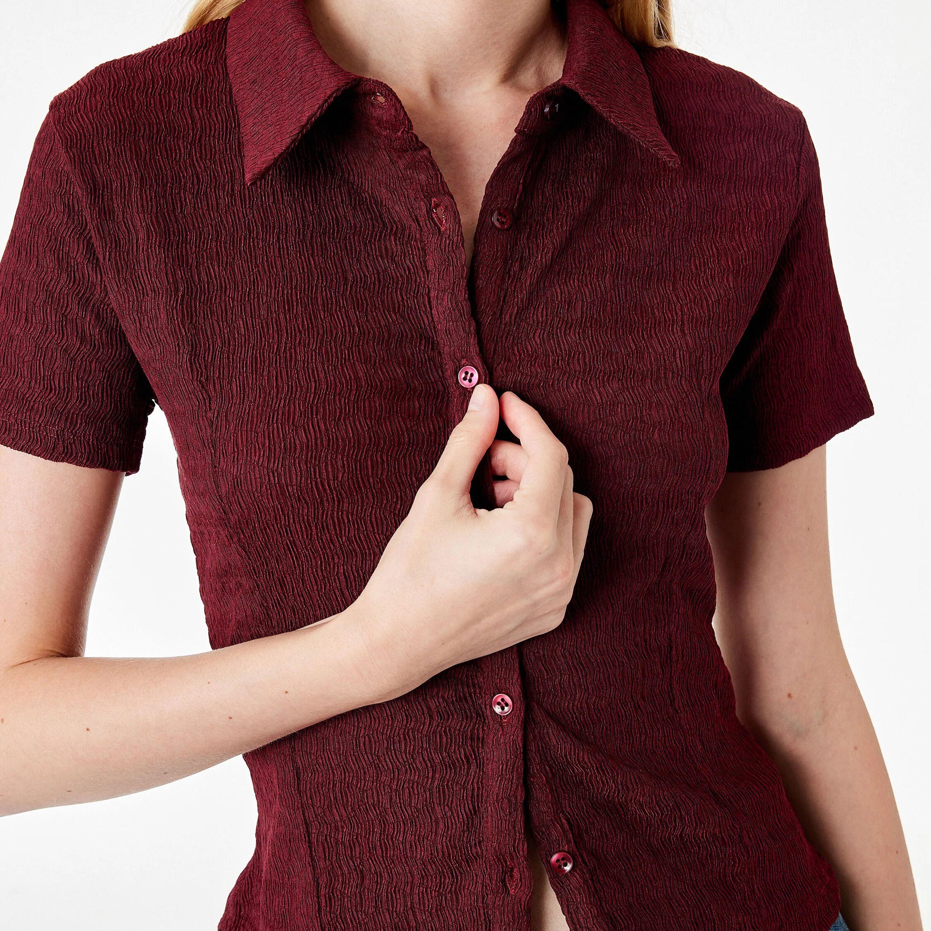 KOTON Textured Collared Women's Shirt-women-clothing-shirtsandblouses-shirts-image-5