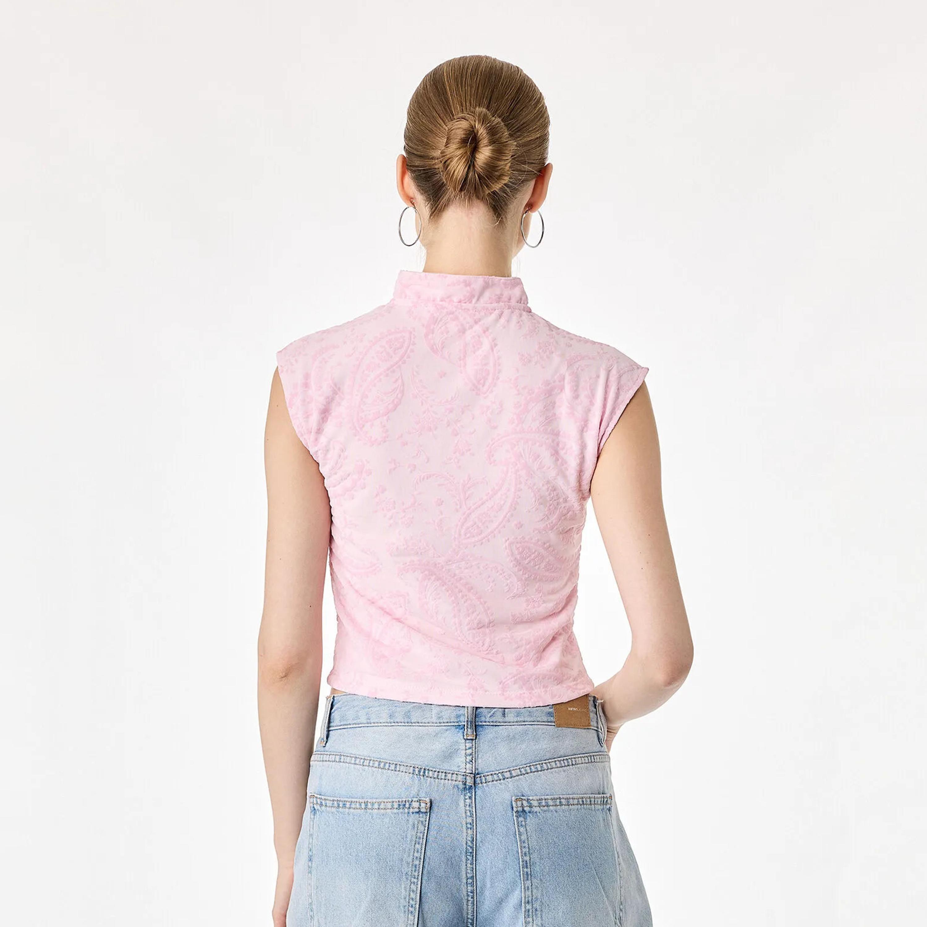 KOTON Pink Paisley Mandarin Collar Women's Top-women-clothing-shirtsandblouses-blouses-image-4