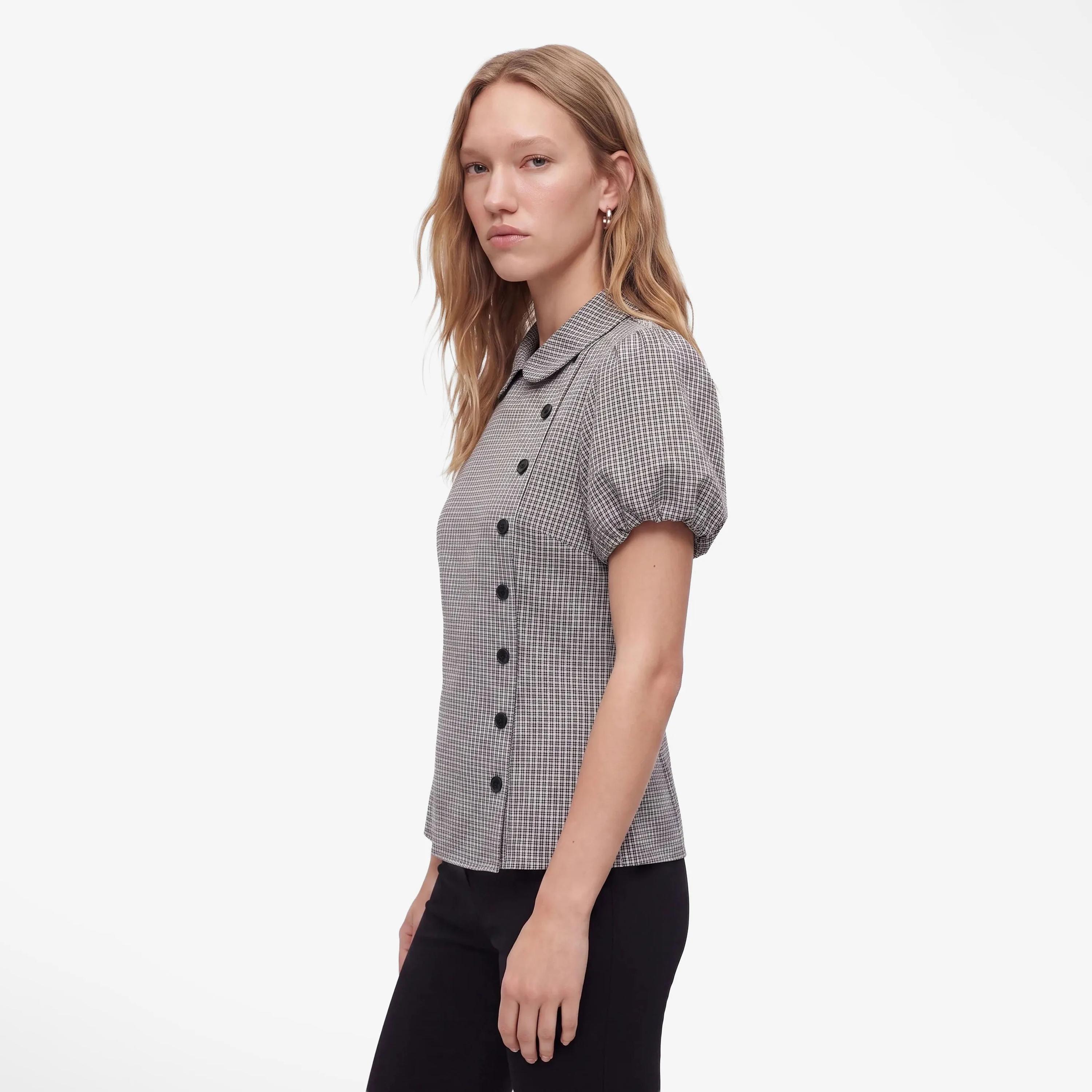 KOTON Pink Checked Peter Pan Collar Puff Sleeves Women's Top-women-clothing-shirtsandblouses-blouses-image-3