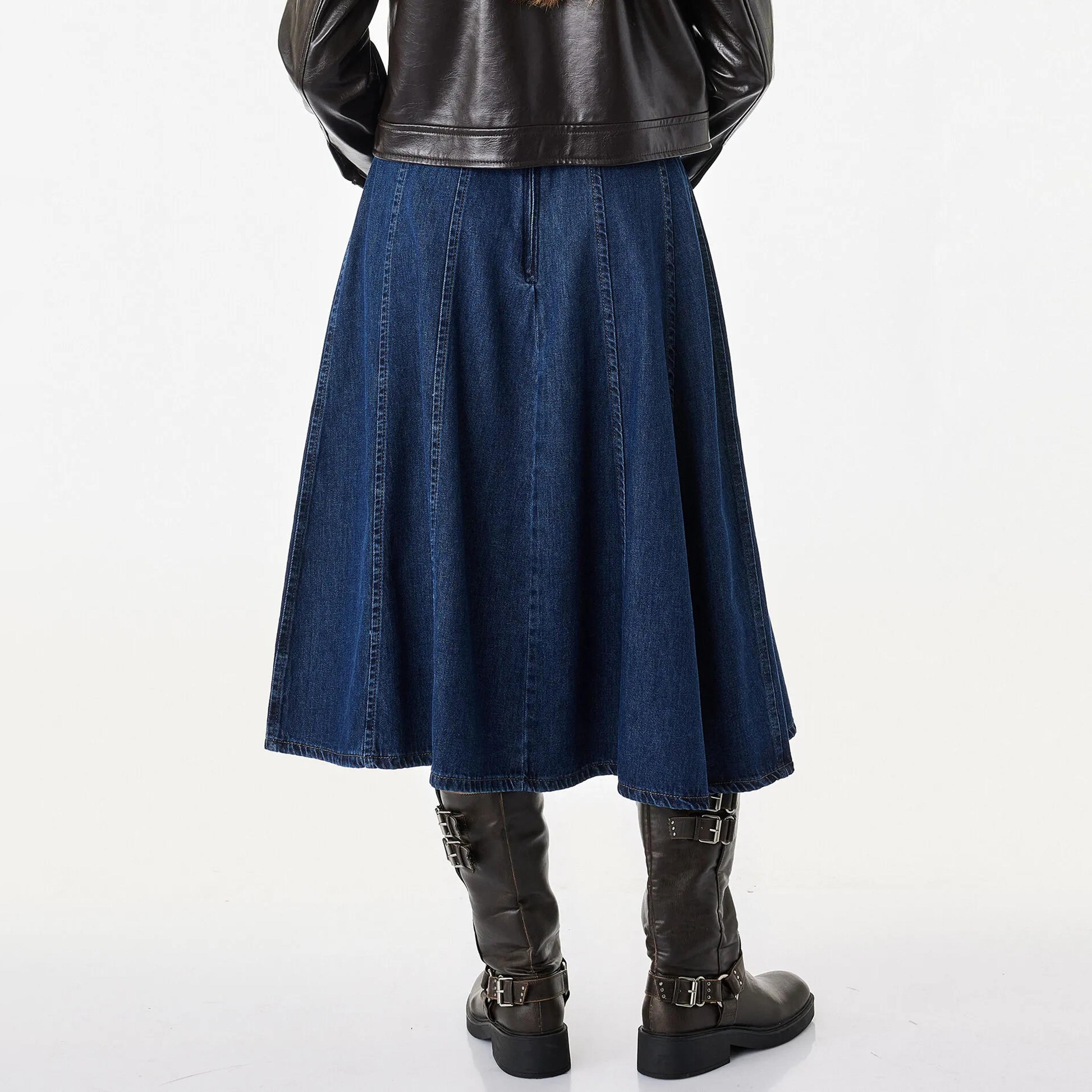 KOTON Navy Cotton Denim Women's Midi Skirt-women-clothing-skirts-image-4