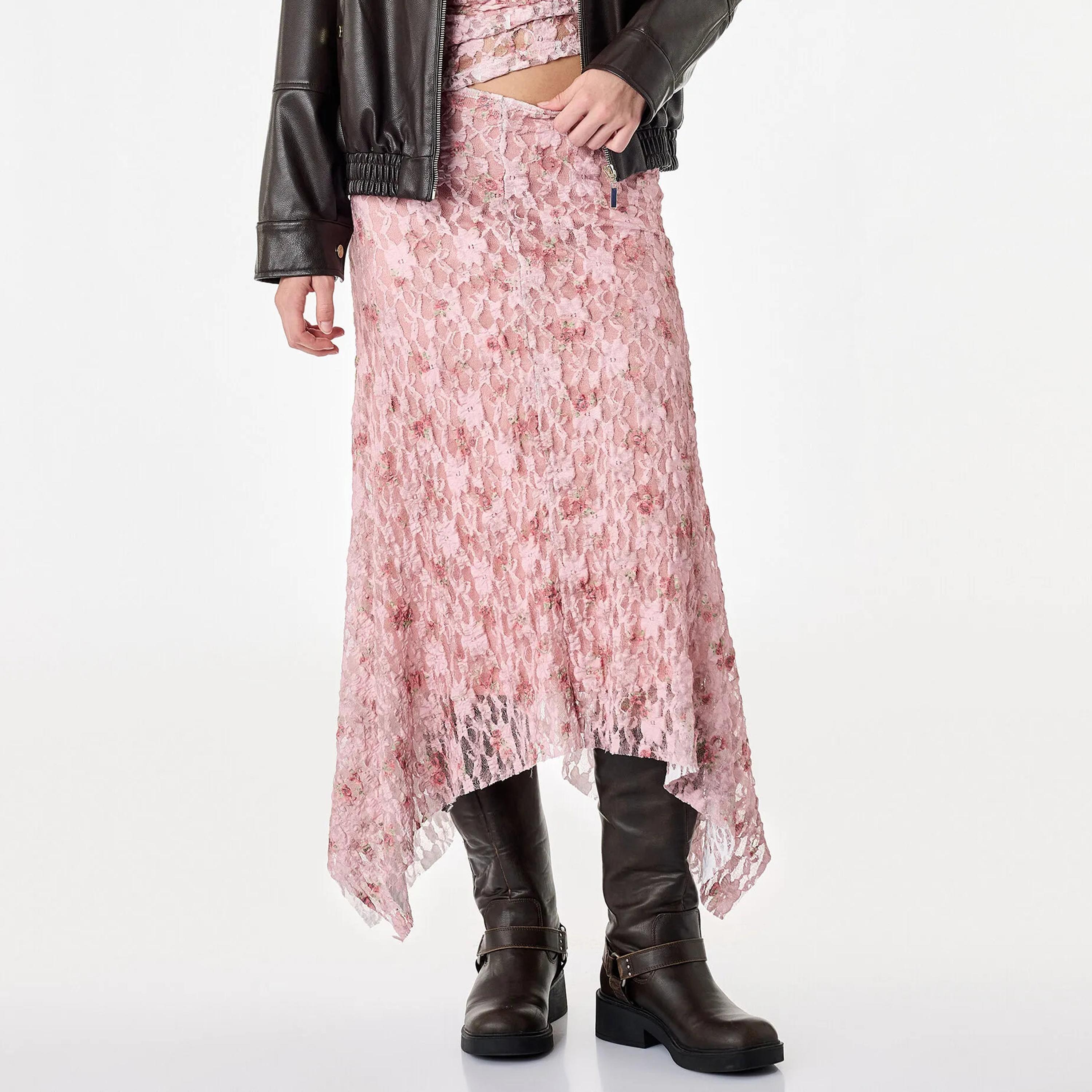تنورة ميدي حريمي بقصة A قماش قطن دانتيل بنقشة زهور من كوتون-women-clothing-skirts-image-1