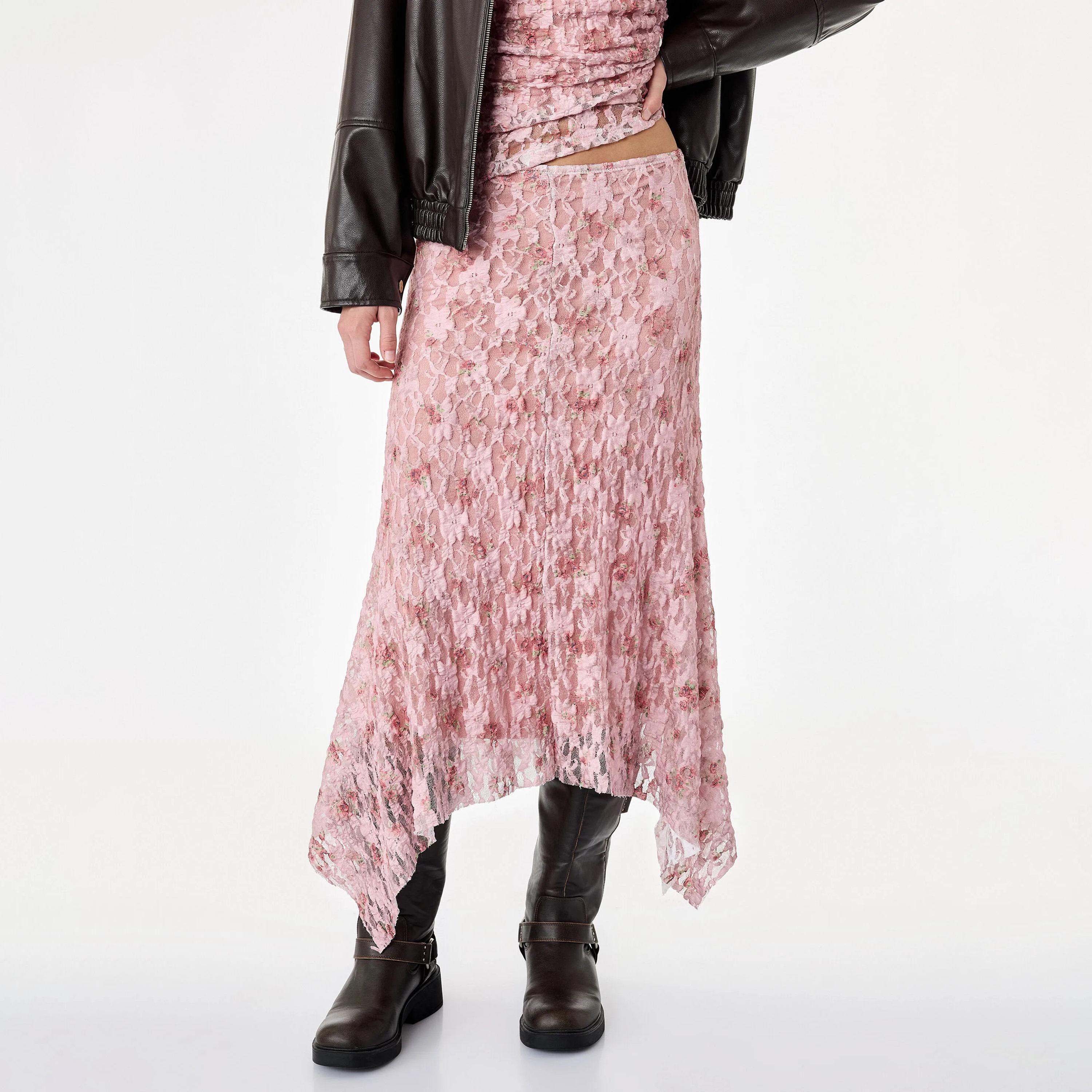 تنورة ميدي حريمي بقصة A قماش قطن دانتيل بنقشة زهور من كوتون-women-clothing-skirts-image-2
