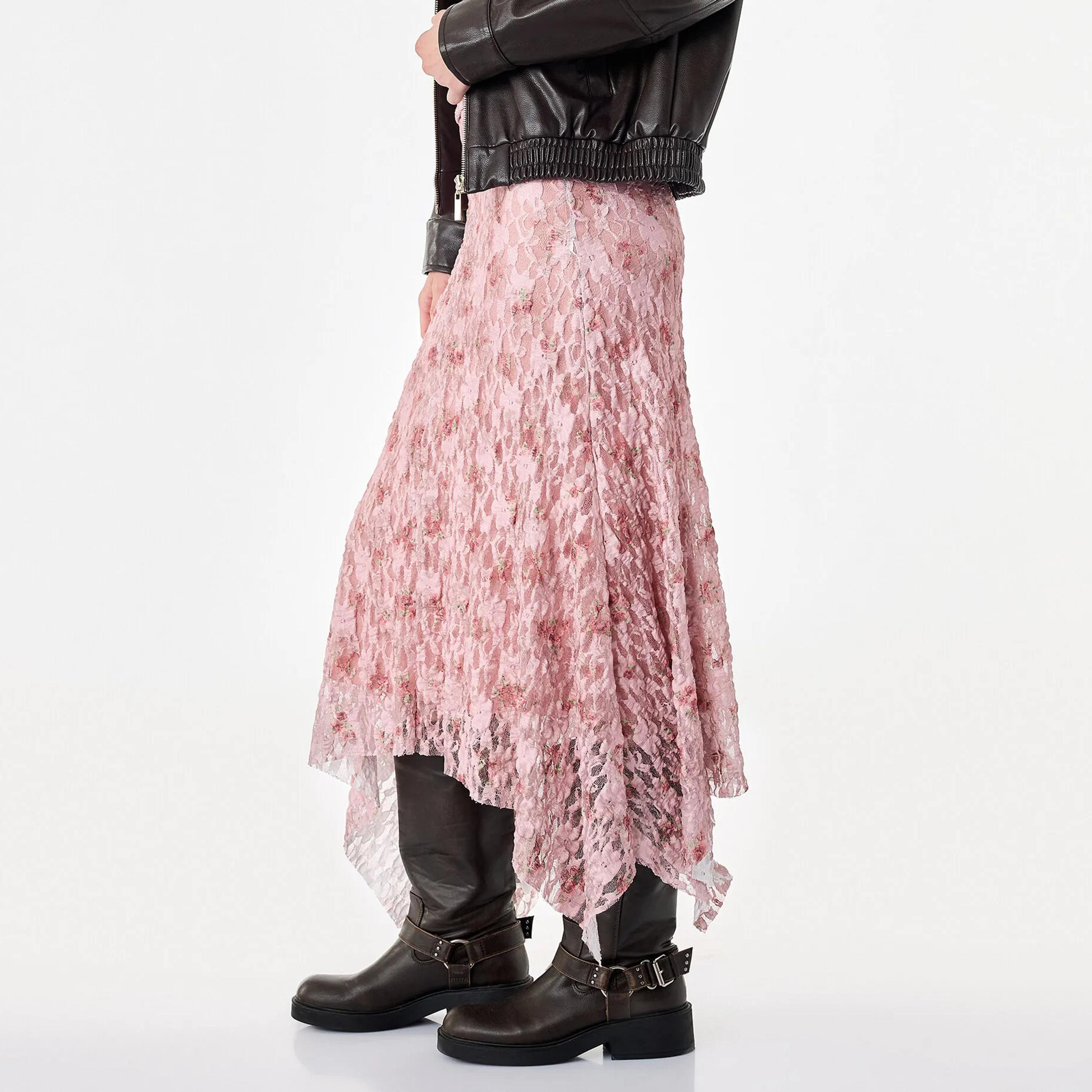 تنورة ميدي حريمي بقصة A قماش قطن دانتيل بنقشة زهور من كوتون-women-clothing-skirts-image-3