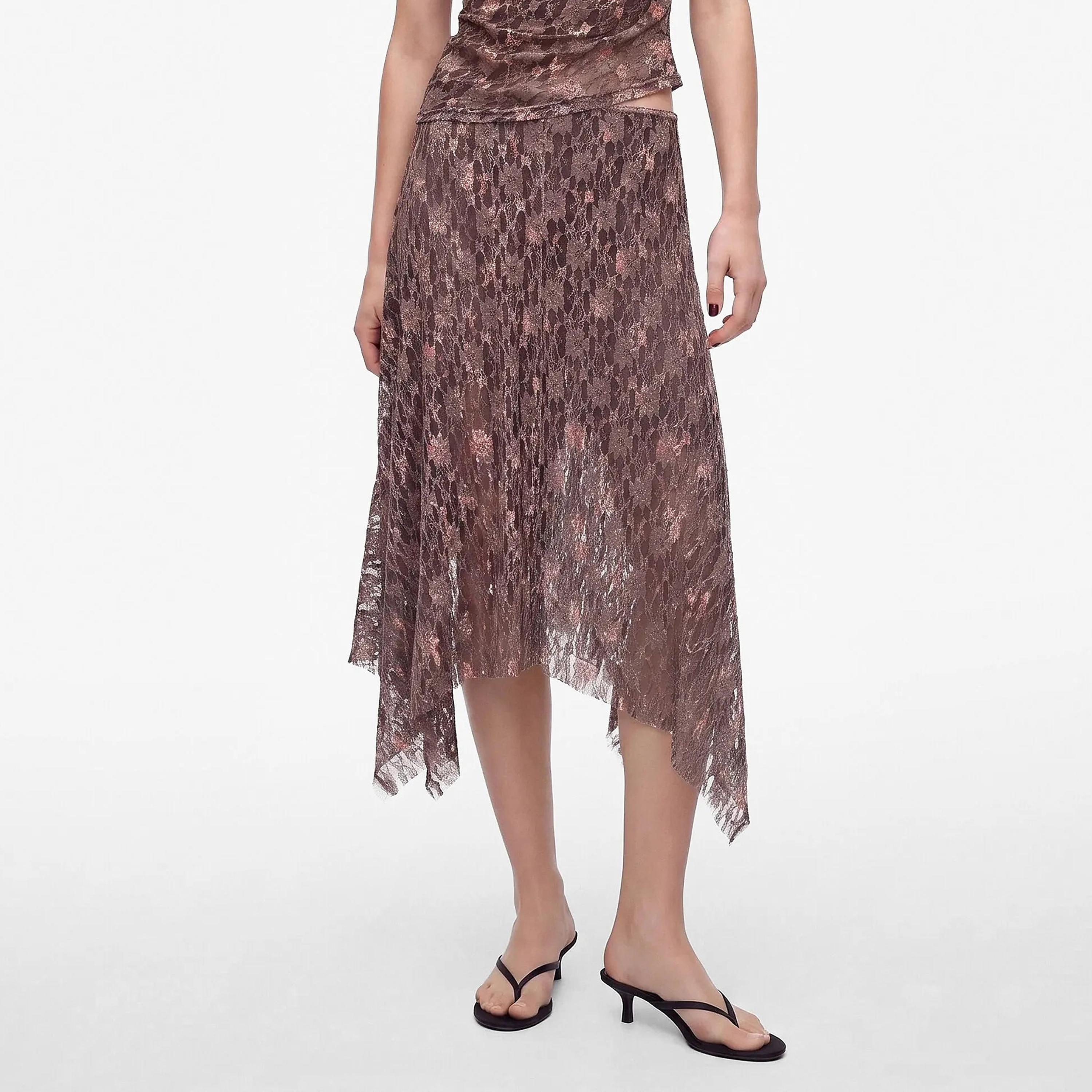 تنورة ميدي حريمي بقصة A قماش قطن دانتيل بنقشة زهور من كوتون-women-clothing-skirts-image-7
