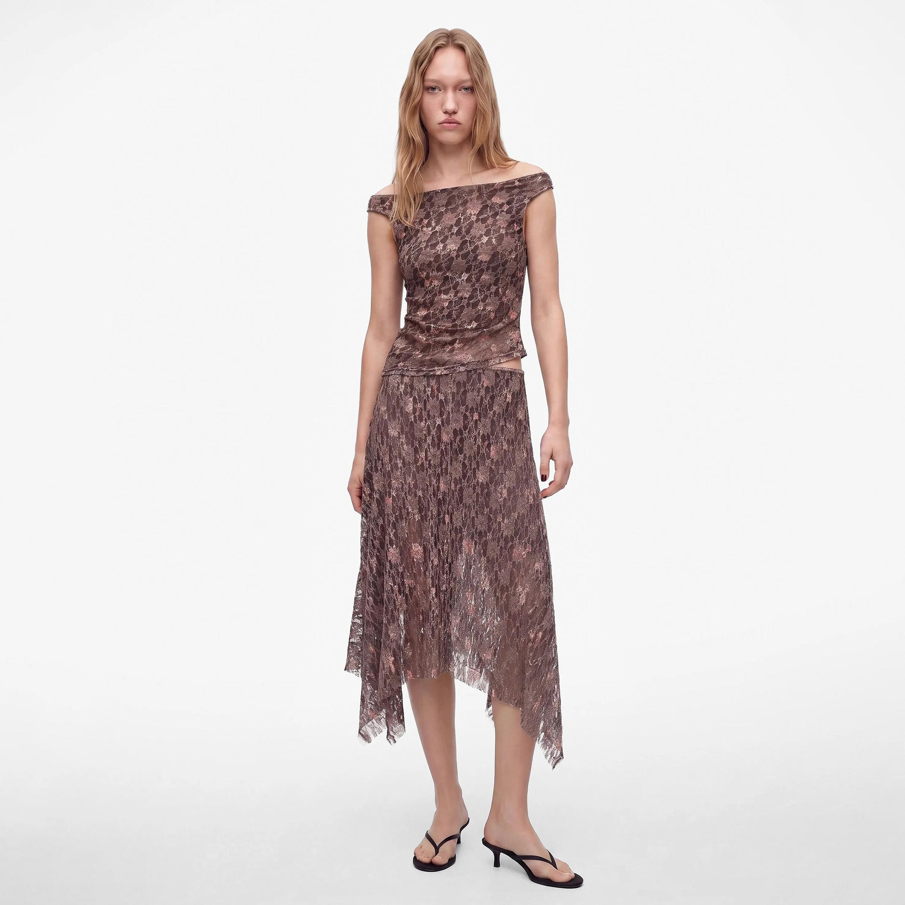 تنورة ميدي حريمي بقصة A قماش قطن دانتيل بنقشة زهور من كوتون-women-clothing-skirts-image-8