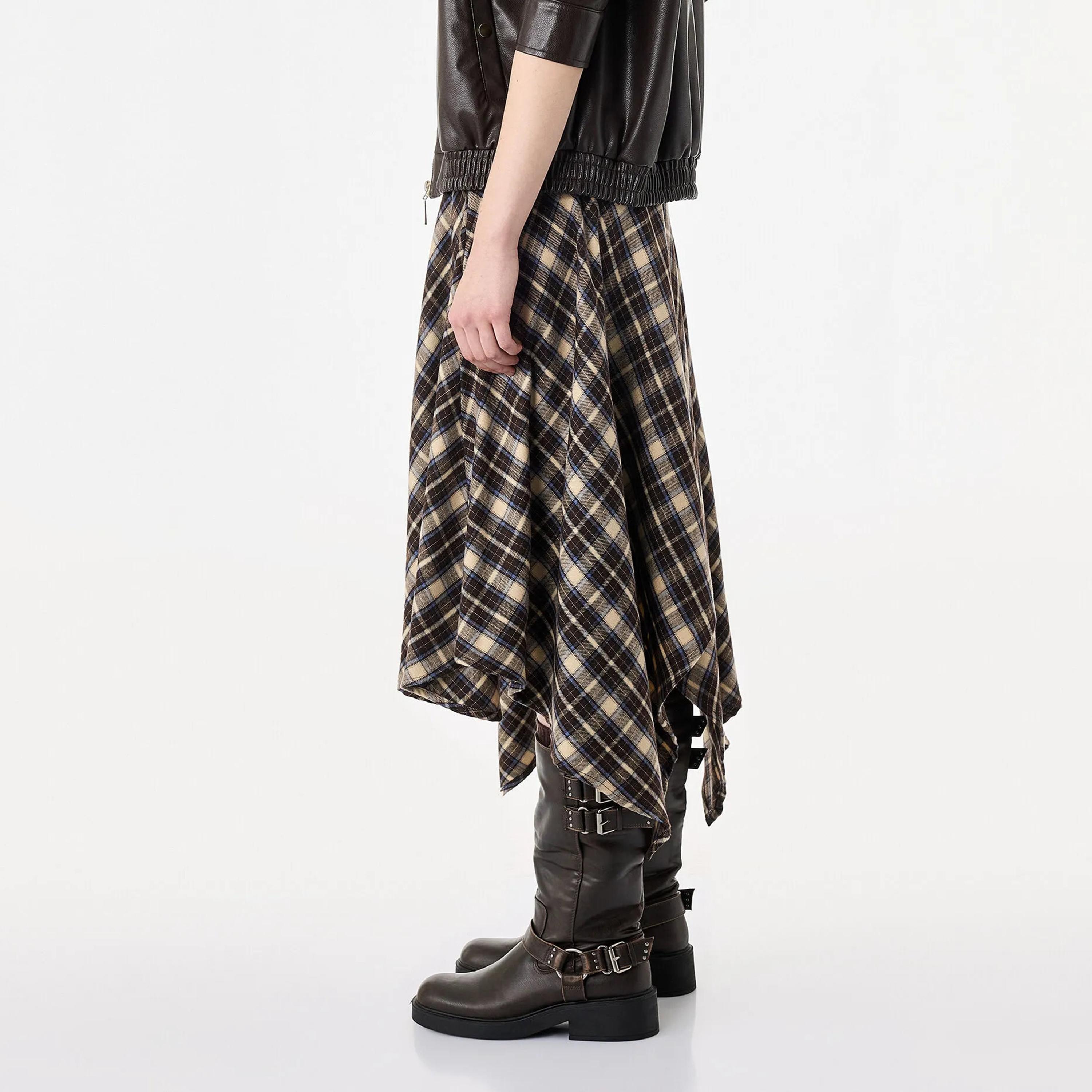 تنورة ميدي حريمي بقصة A قماش قطن مربعات باللون الكحلي من كوتون-women-clothing-skirts-image-3